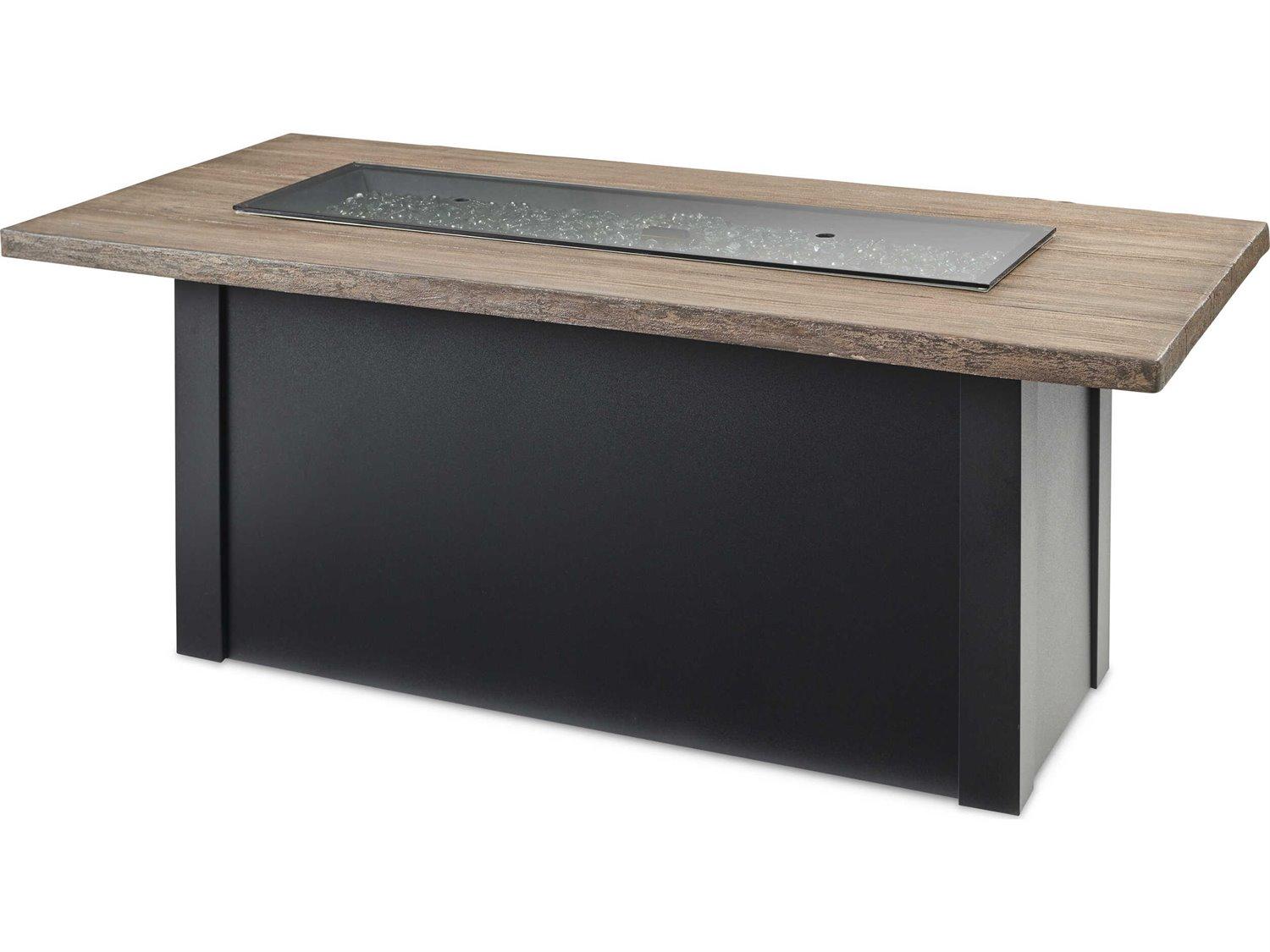 Outdoor Greatroom Havenwood Steel Luverne Black Rectangular Driftwood Everblend Top Gas Fire Pit Table