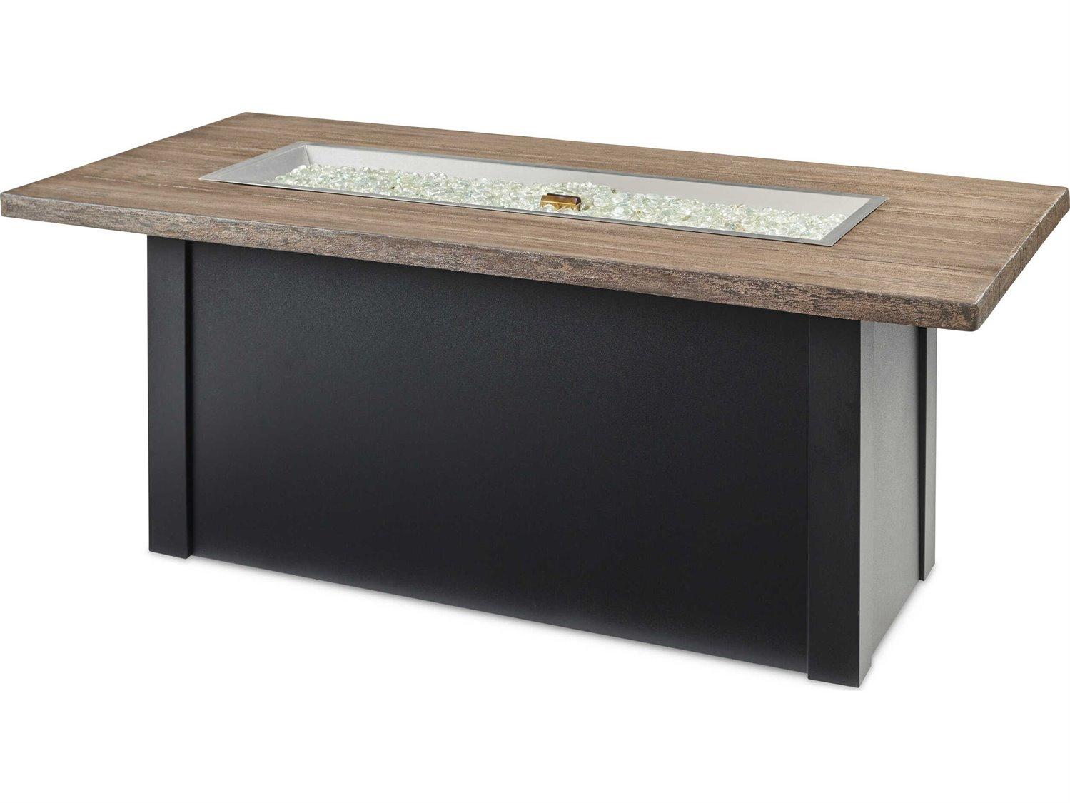 Outdoor Greatroom Havenwood Steel Luverne Black Rectangular Driftwood Everblend Top Gas Fire Pit Table