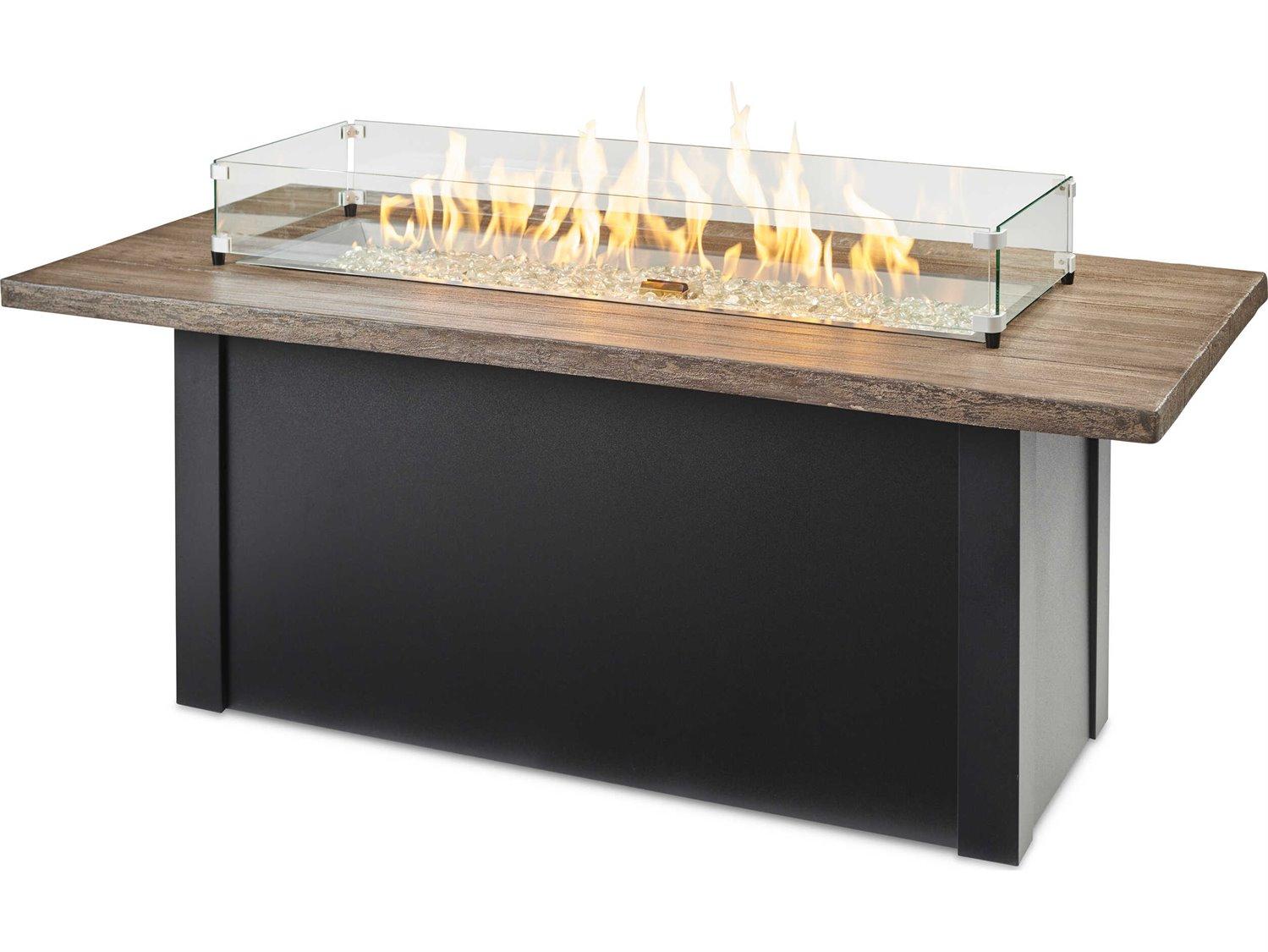 Outdoor Greatroom Havenwood Steel Luverne Black Rectangular Driftwood Everblend Top Gas Fire Pit Table
