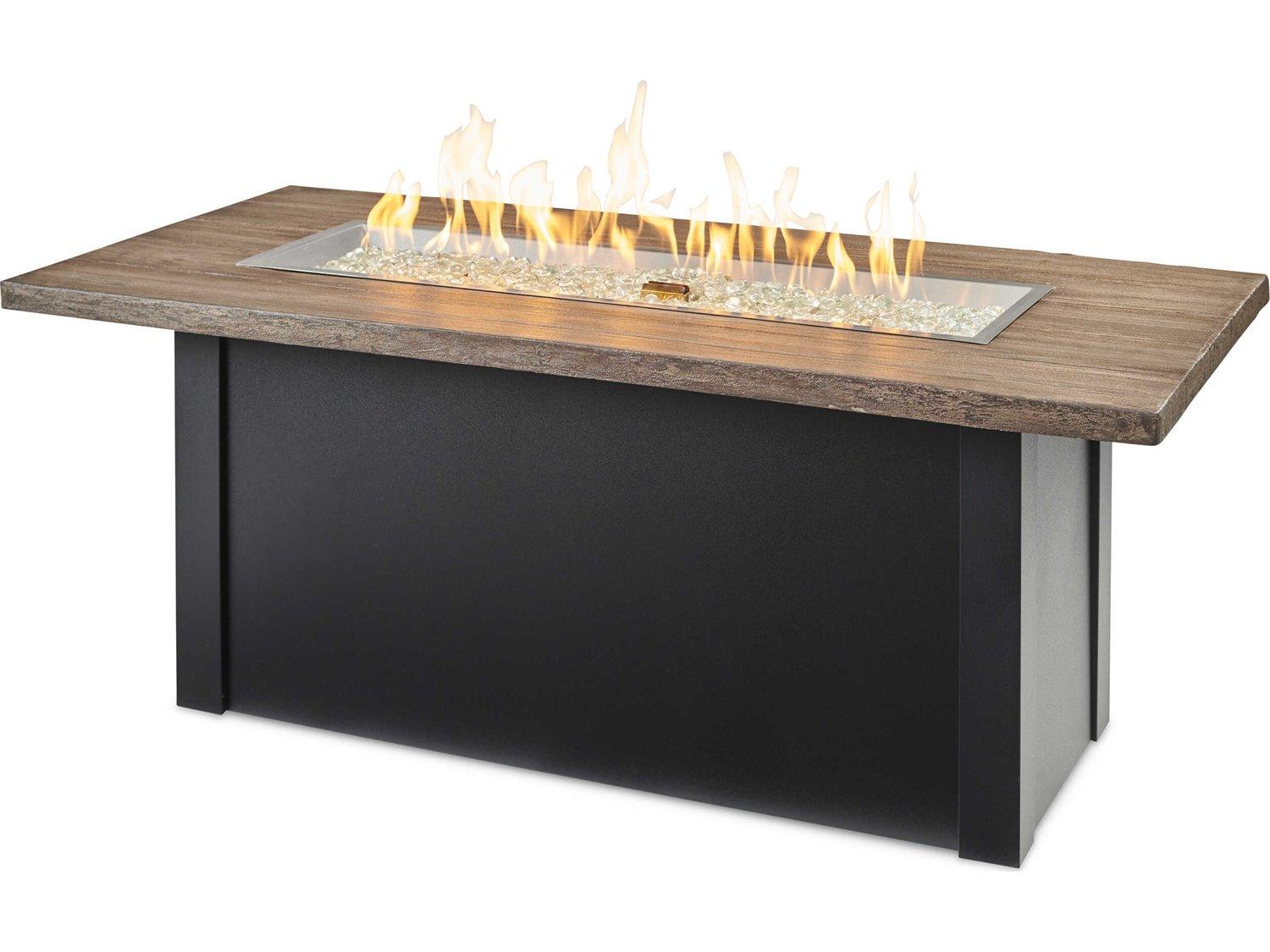 Outdoor Greatroom Havenwood Steel Luverne Black Rectangular Driftwood Everblend Top Gas Fire Pit Table