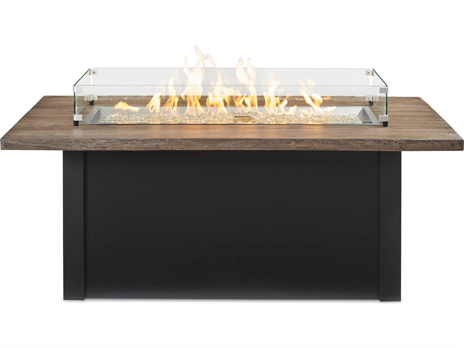 Outdoor Greatroom Havenwood Steel Luverne Black Rectangular Driftwood Everblend Top Gas Fire Pit Table