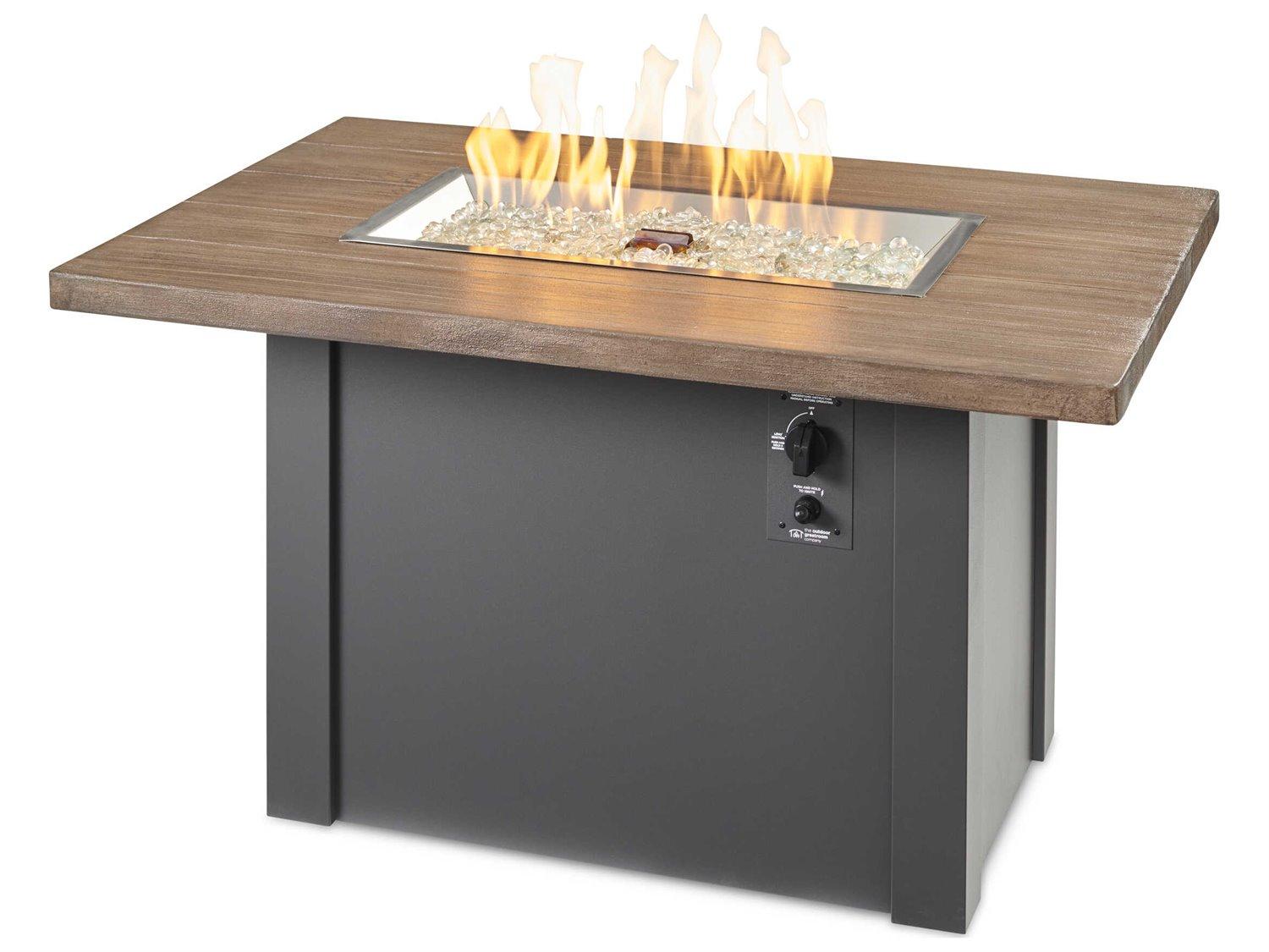Outdoor Greatroom Havenwood Steel Graphite Grey Rectangular Driftwood Everblend Top Gas Fire Pit Table