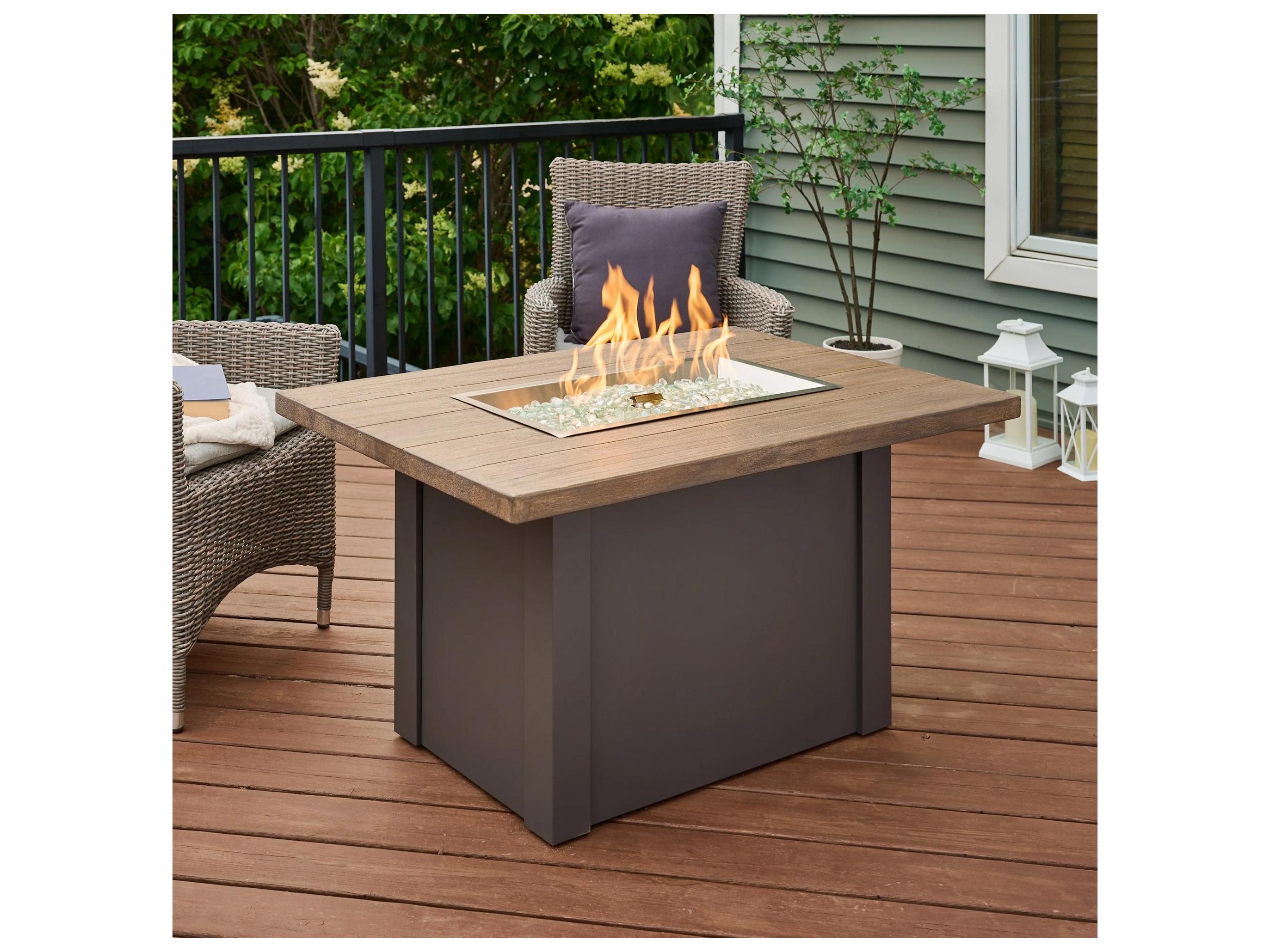 Outdoor Greatroom Havenwood Steel Graphite Grey Rectangular Driftwood Everblend Top Gas Fire Pit Table