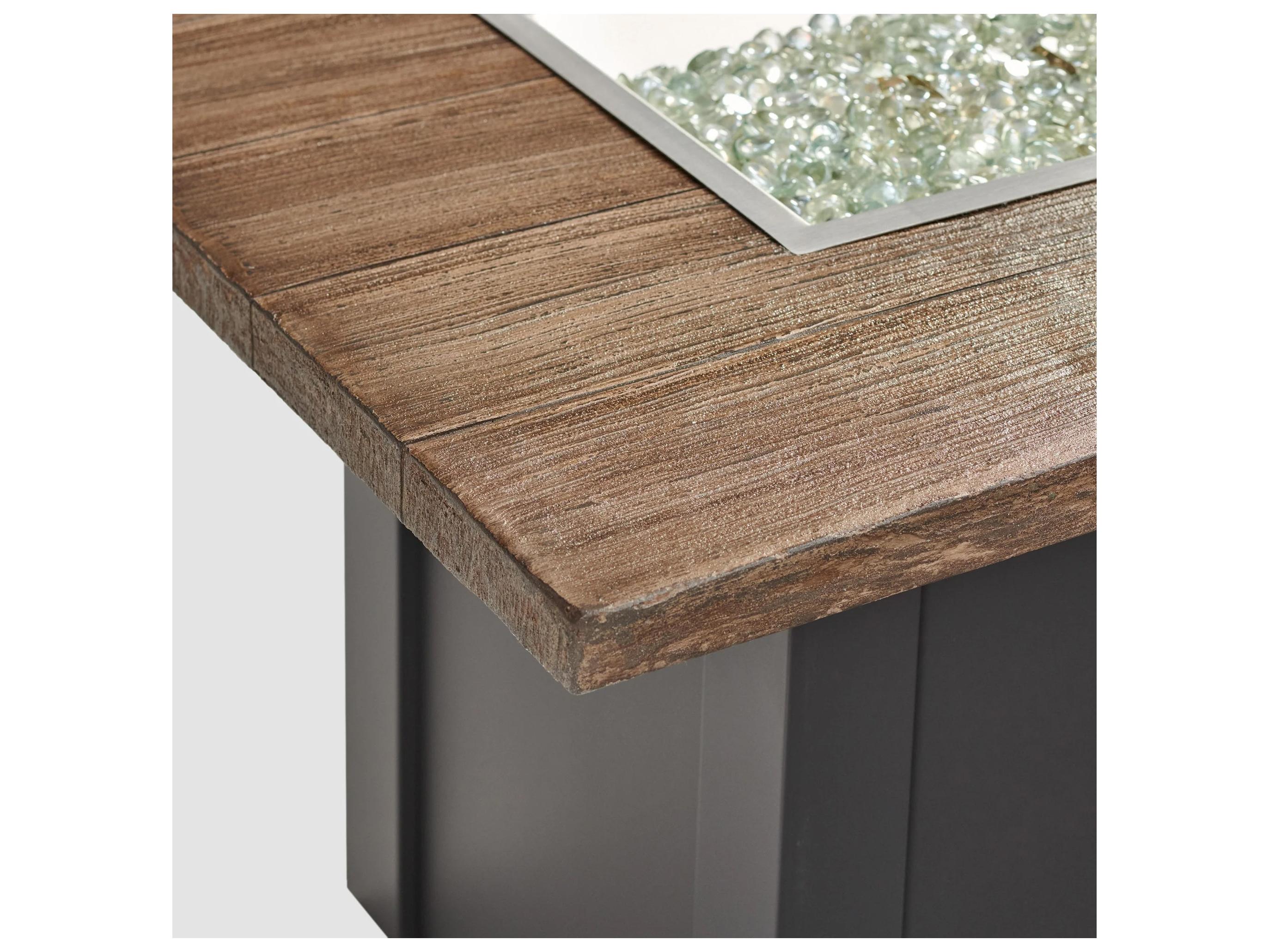 Outdoor Greatroom Havenwood Steel Graphite Grey Rectangular Driftwood Everblend Top Gas Fire Pit Table with Direct Spark Ignition NG