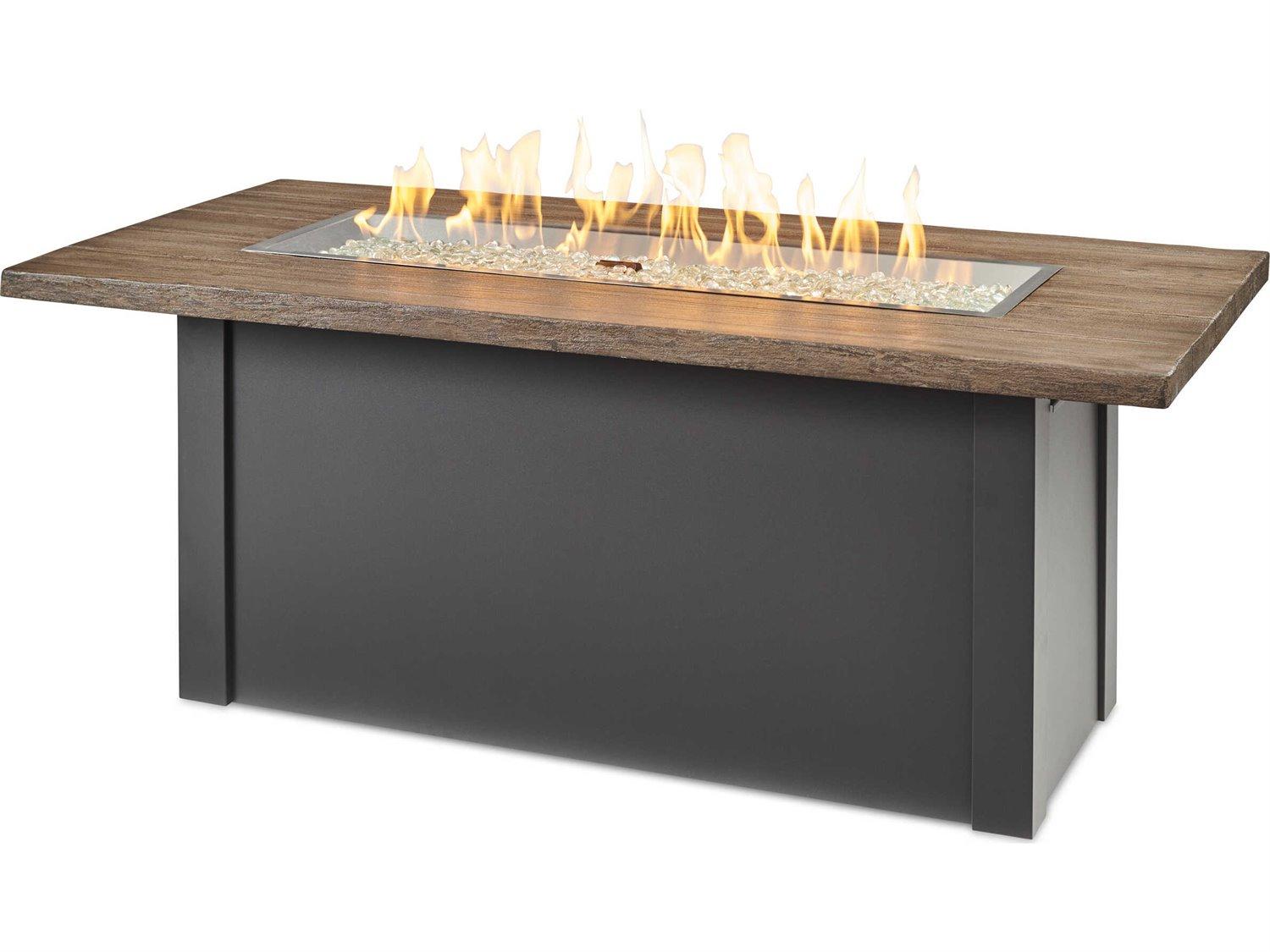 Outdoor Greatroom Havenwood Steel Graphite Grey Rectangular Driftwood Everblend Top Gas Fire Pit Table