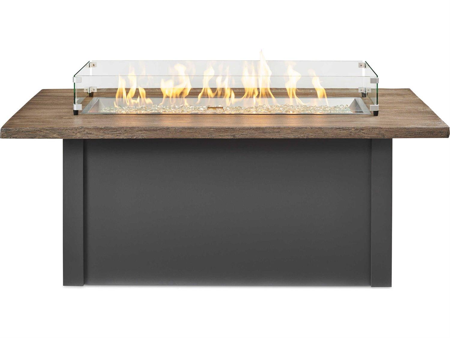 Outdoor Greatroom Havenwood Steel Graphite Grey Rectangular Driftwood Everblend Top Gas Fire Pit Table