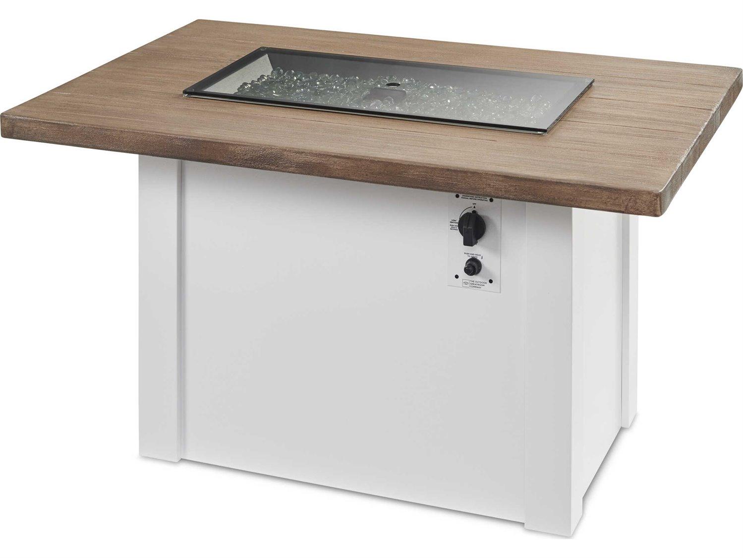 Outdoor Greatroom Havenwood Steel White Rectangular Driftwood Everblend Top Gas Fire Pit Table