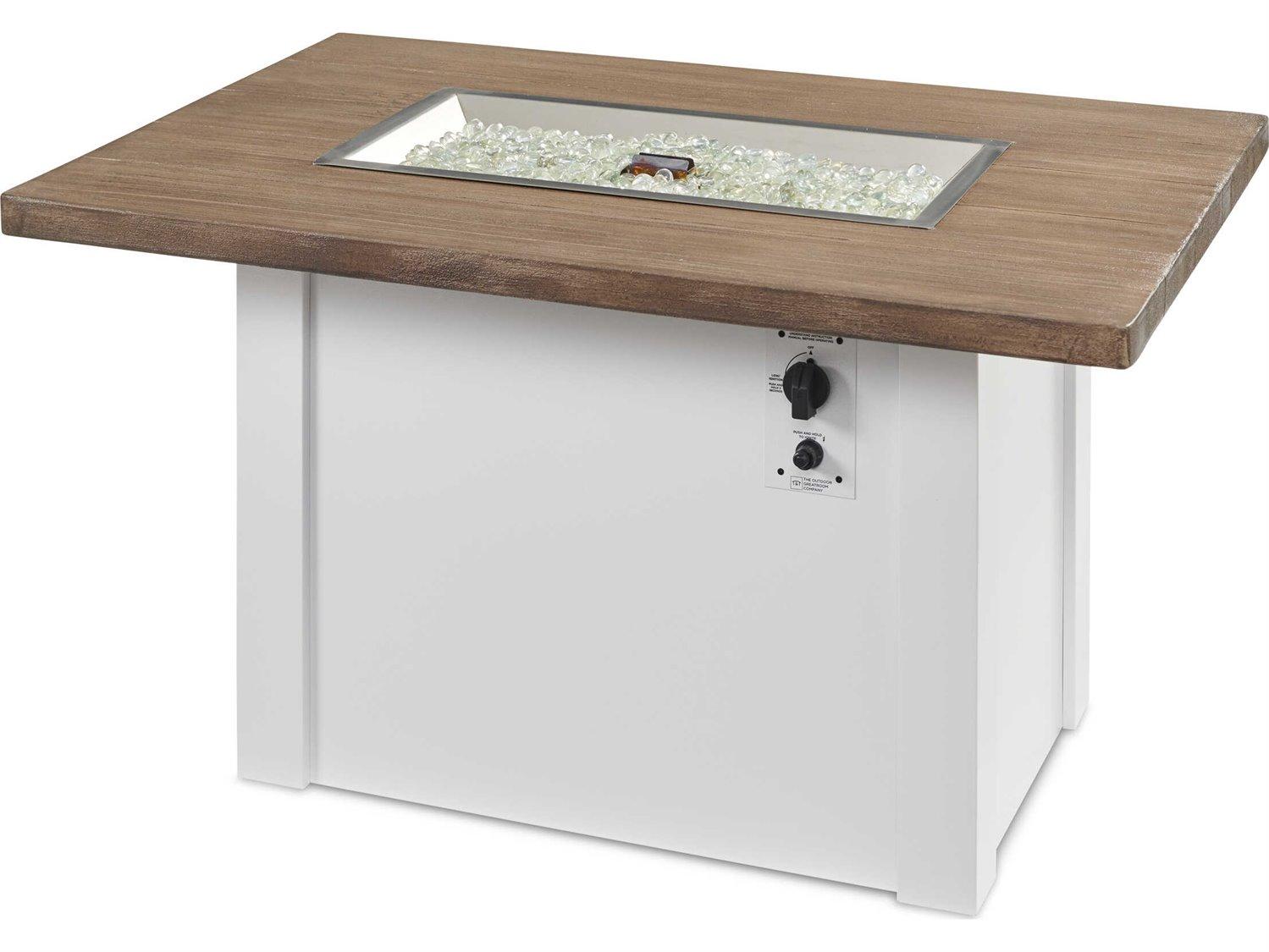 Outdoor Greatroom Havenwood Steel White Rectangular Driftwood Everblend Top Gas Fire Pit Table