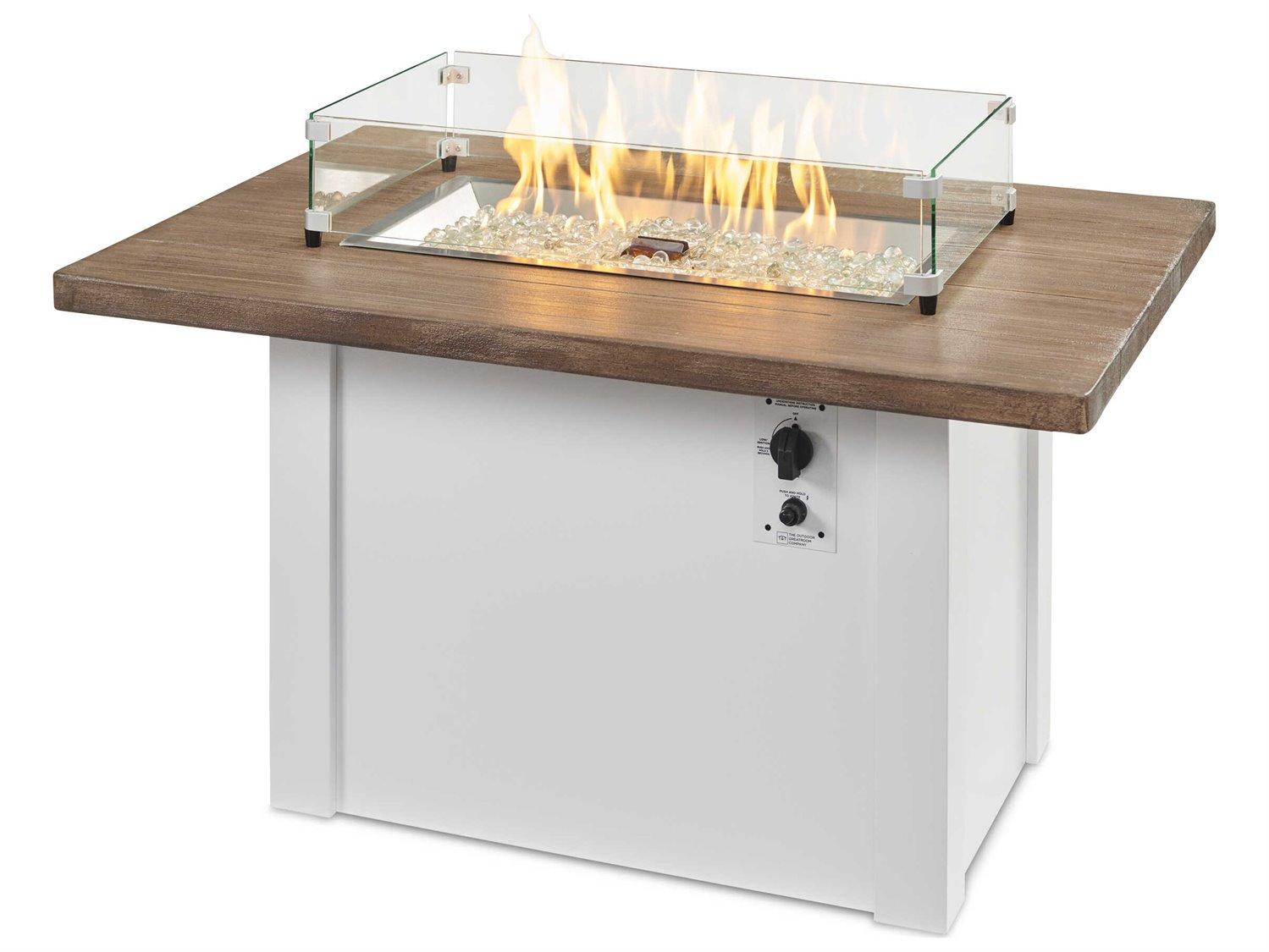 Outdoor Greatroom Havenwood Steel White Rectangular Driftwood Everblend Top Gas Fire Pit Table