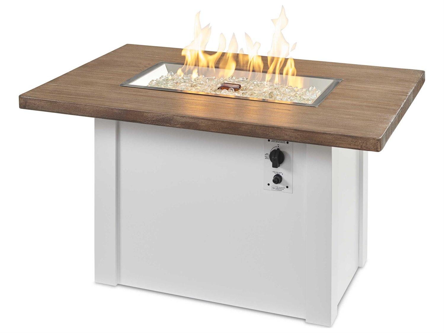 Outdoor Greatroom Havenwood Steel White Rectangular Driftwood Everblend Top Gas Fire Pit Table