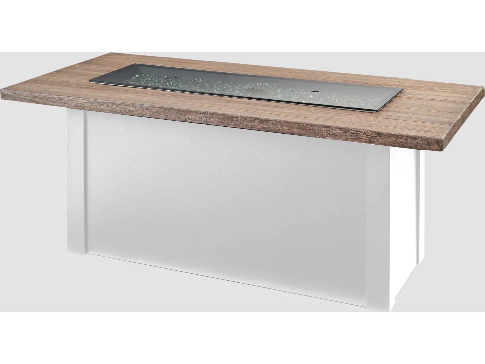 Outdoor Greatroom Havenwood Steel White Rectangular Driftwood Everblend Top Gas Fire Pit Table with Direct Spark Ignition LP