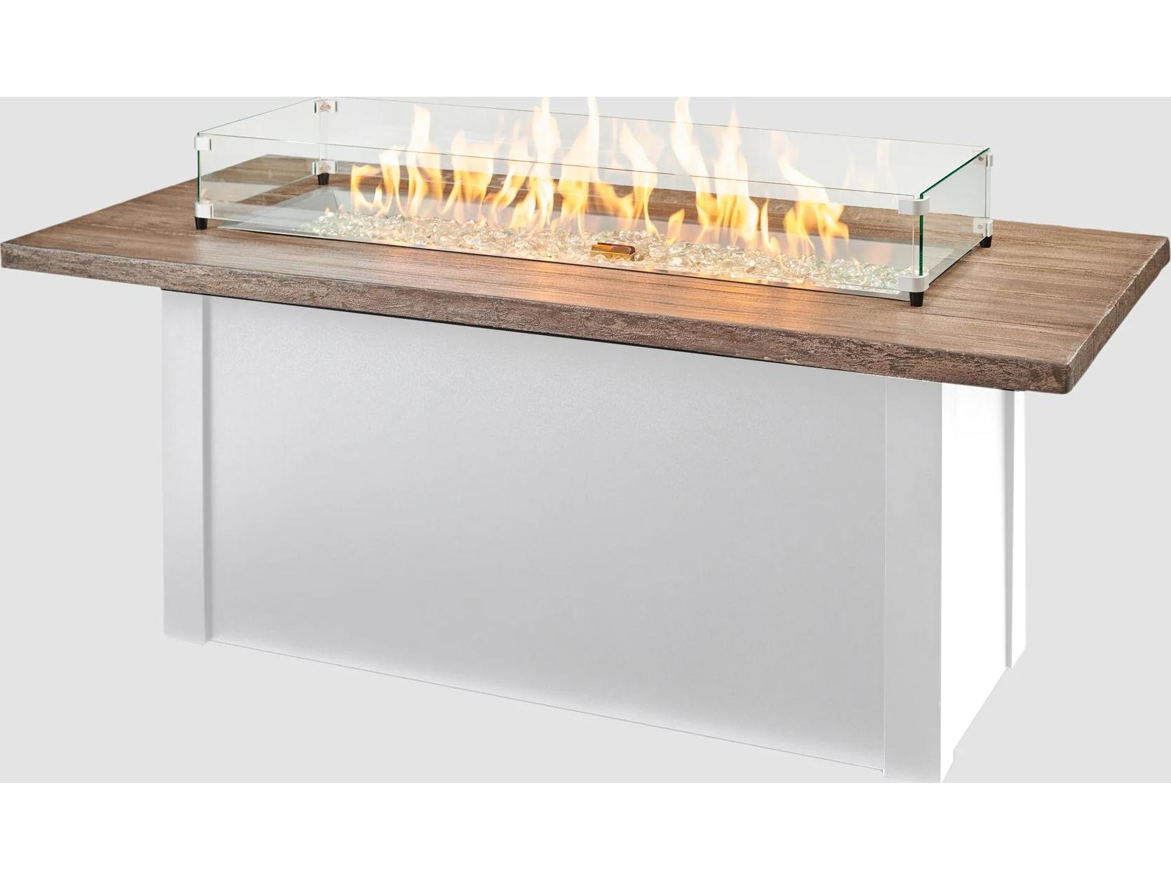 Outdoor Greatroom Havenwood Steel White Rectangular Driftwood Everblend Top Gas Fire Pit Table with Direct Spark Ignition LP