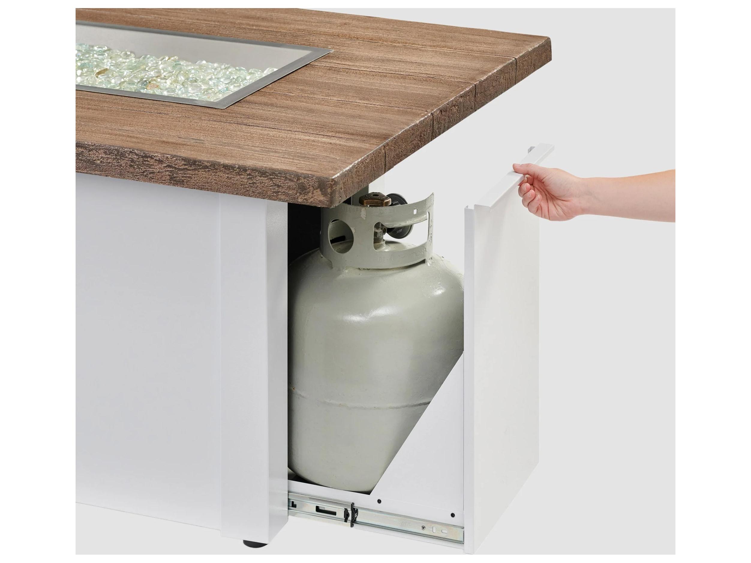 Outdoor Greatroom Havenwood Steel White Rectangular Driftwood Everblend Top Gas Fire Pit Table with Direct Spark Ignition NG