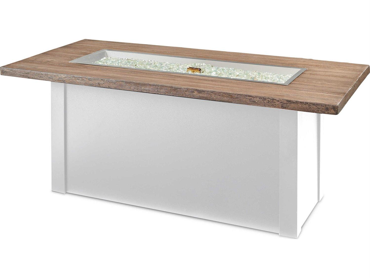 Outdoor Greatroom Havenwood Steel White Rectangular Driftwood Everblend Top Gas Fire Pit Table