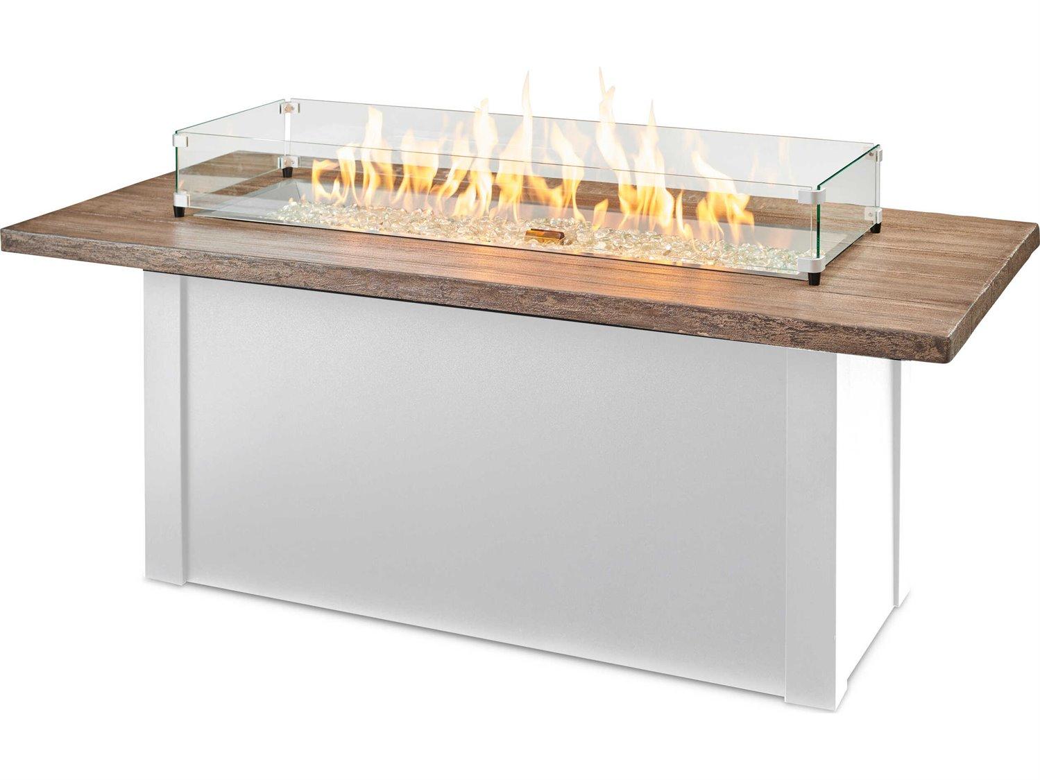 Outdoor Greatroom Havenwood Steel White Rectangular Driftwood Everblend Top Gas Fire Pit Table