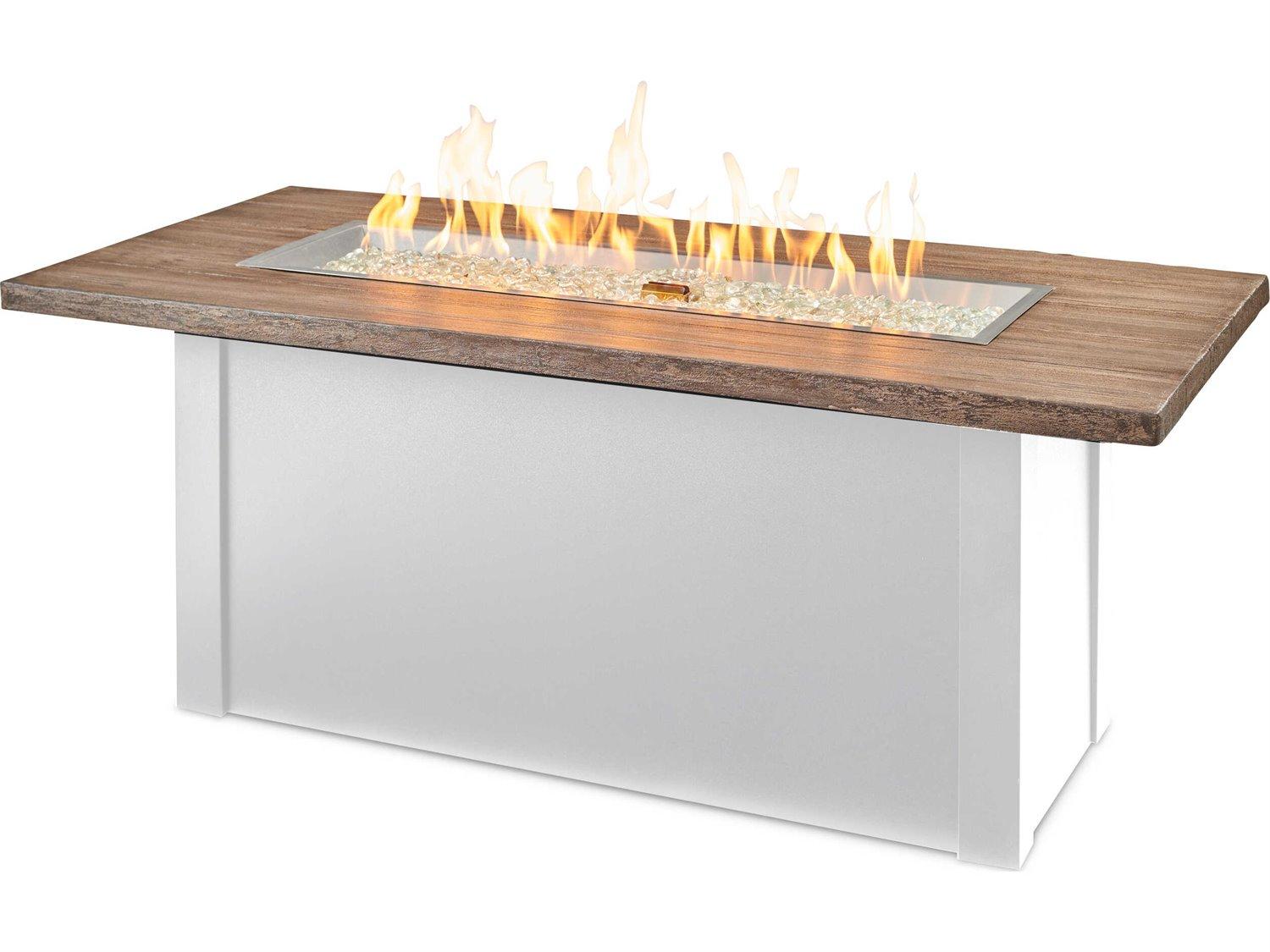 Outdoor Greatroom Havenwood Steel White Rectangular Driftwood Everblend Top Gas Fire Pit Table