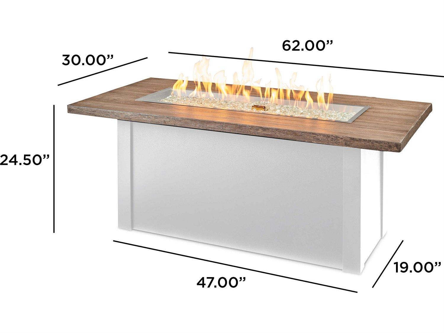 Outdoor Greatroom Havenwood Steel White Rectangular Driftwood Everblend Top Gas Fire Pit Table