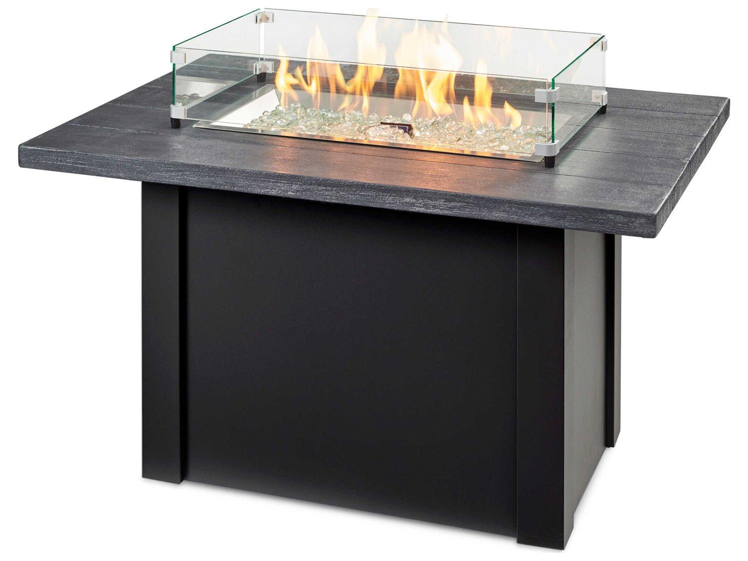 Outdoor Greatroom Havenwood Steel Luverne Black Rectangular Carbon Grey Everblend Top Gas Fire Pit Table