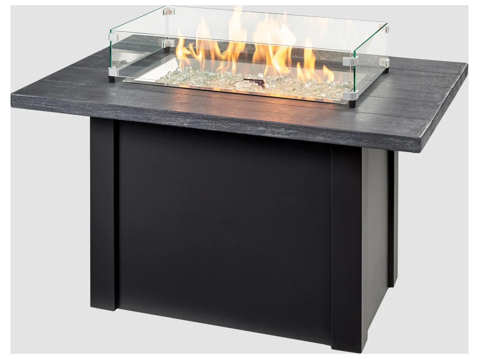 Outdoor Greatroom Havenwood Steel Luverne Black Rectangular Carbon Grey Everblend Top Gas Fire Pit Table with Direct Spark Ignition LP