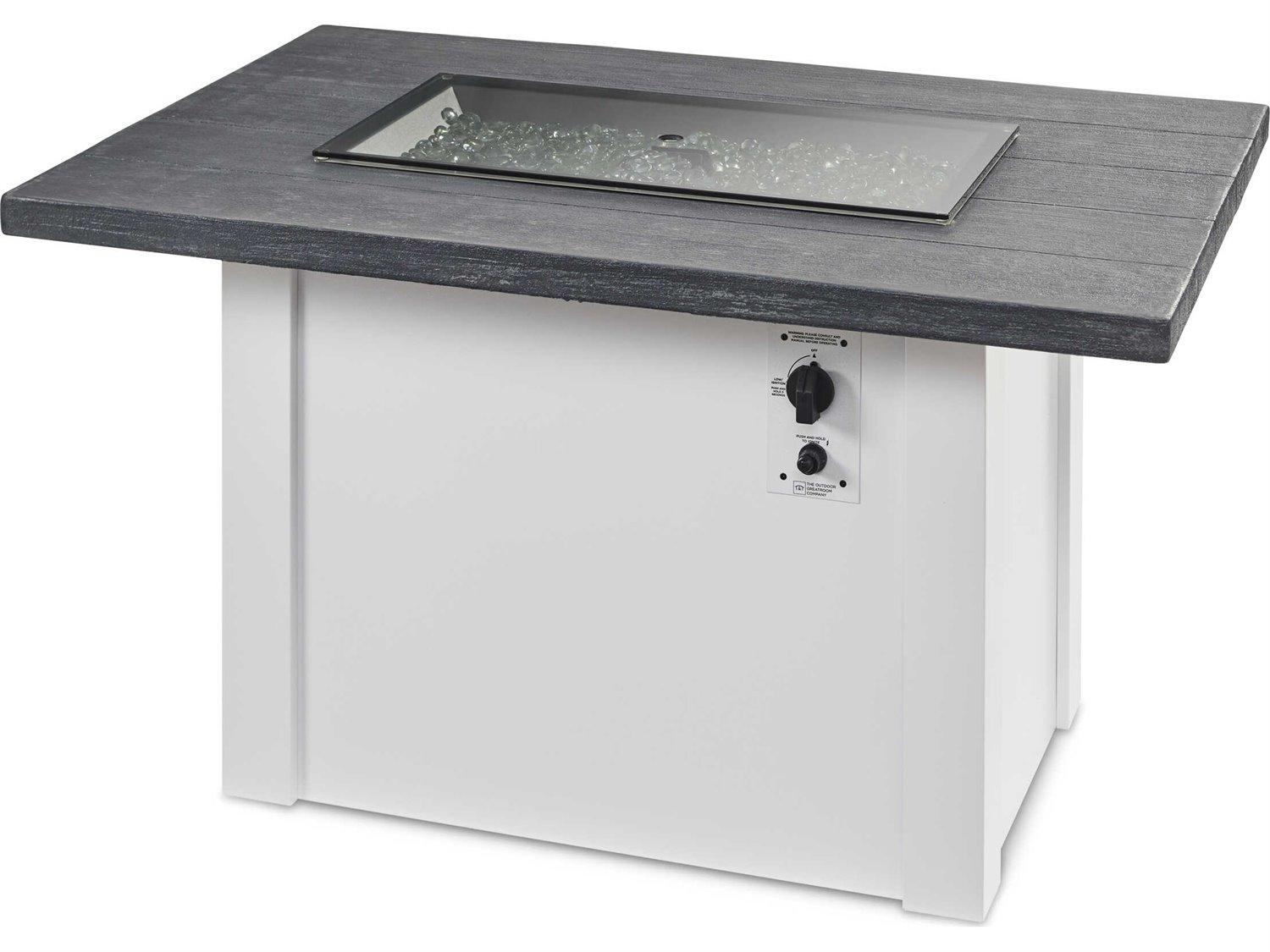 Outdoor Greatroom Havenwood Steel White Rectangular Carbon Grey Everblend Top Gas Fire Pit Table