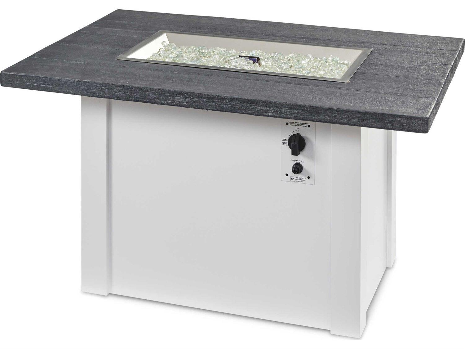 Outdoor Greatroom Havenwood Steel White Rectangular Carbon Grey Everblend Top Gas Fire Pit Table
