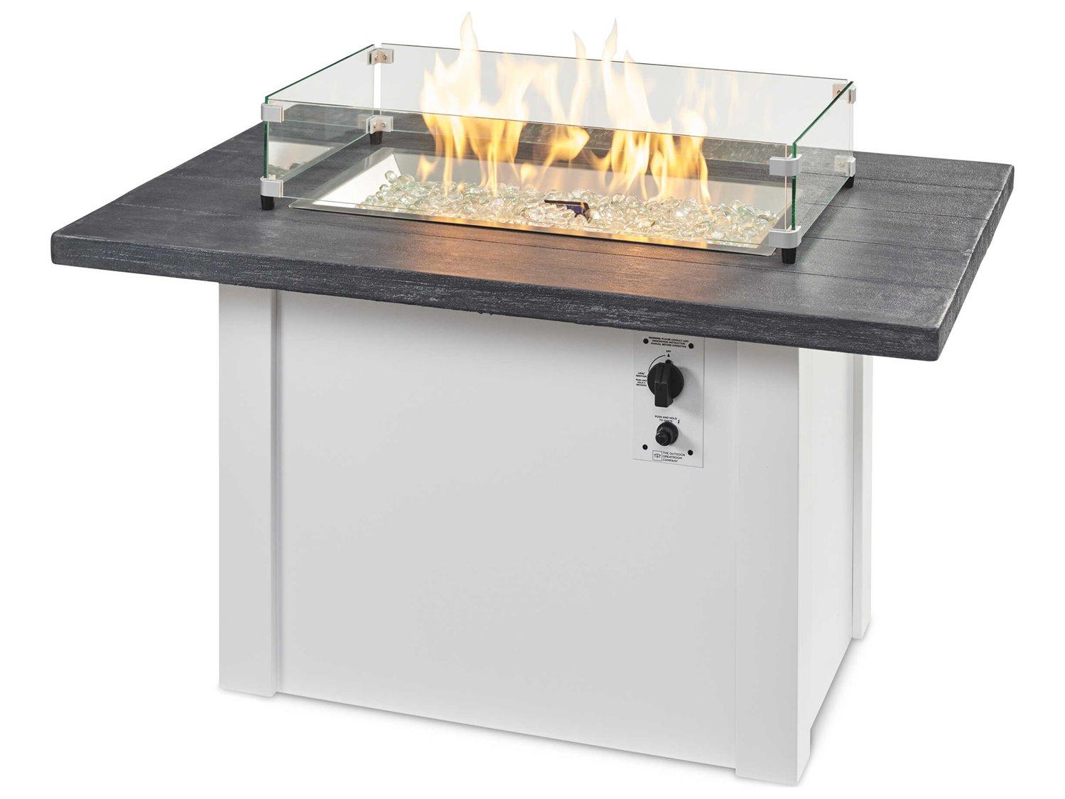 Outdoor Greatroom Havenwood Steel White Rectangular Carbon Grey Everblend Top Gas Fire Pit Table