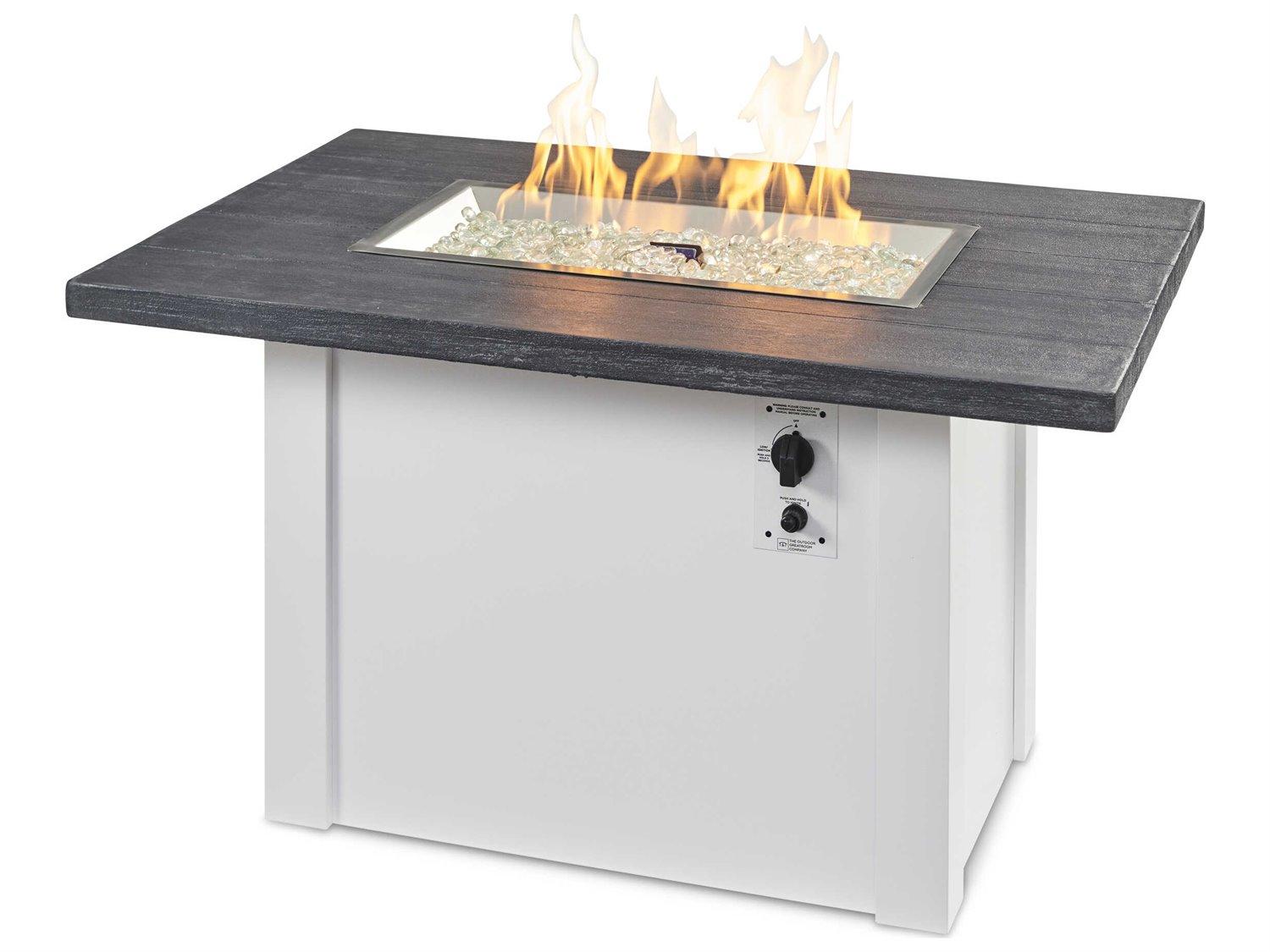 Outdoor Greatroom Havenwood Steel White Rectangular Carbon Grey Everblend Top Gas Fire Pit Table