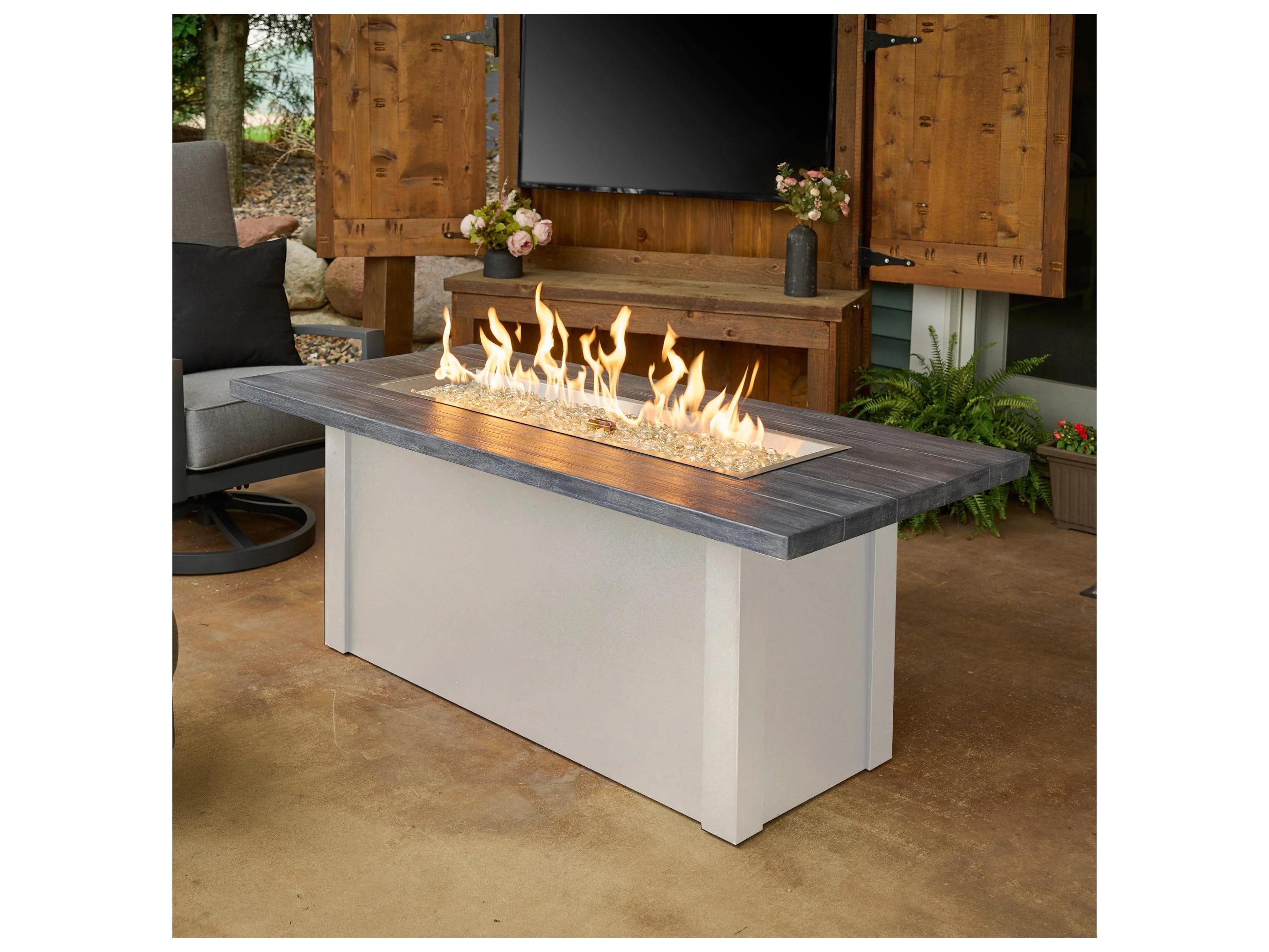 Outdoor Greatroom Havenwood Steel White Rectangular Carbon Grey Everblend Top Gas Fire Pit Table with Direct Spark Ignition LP with Direct Spark Ignition LP