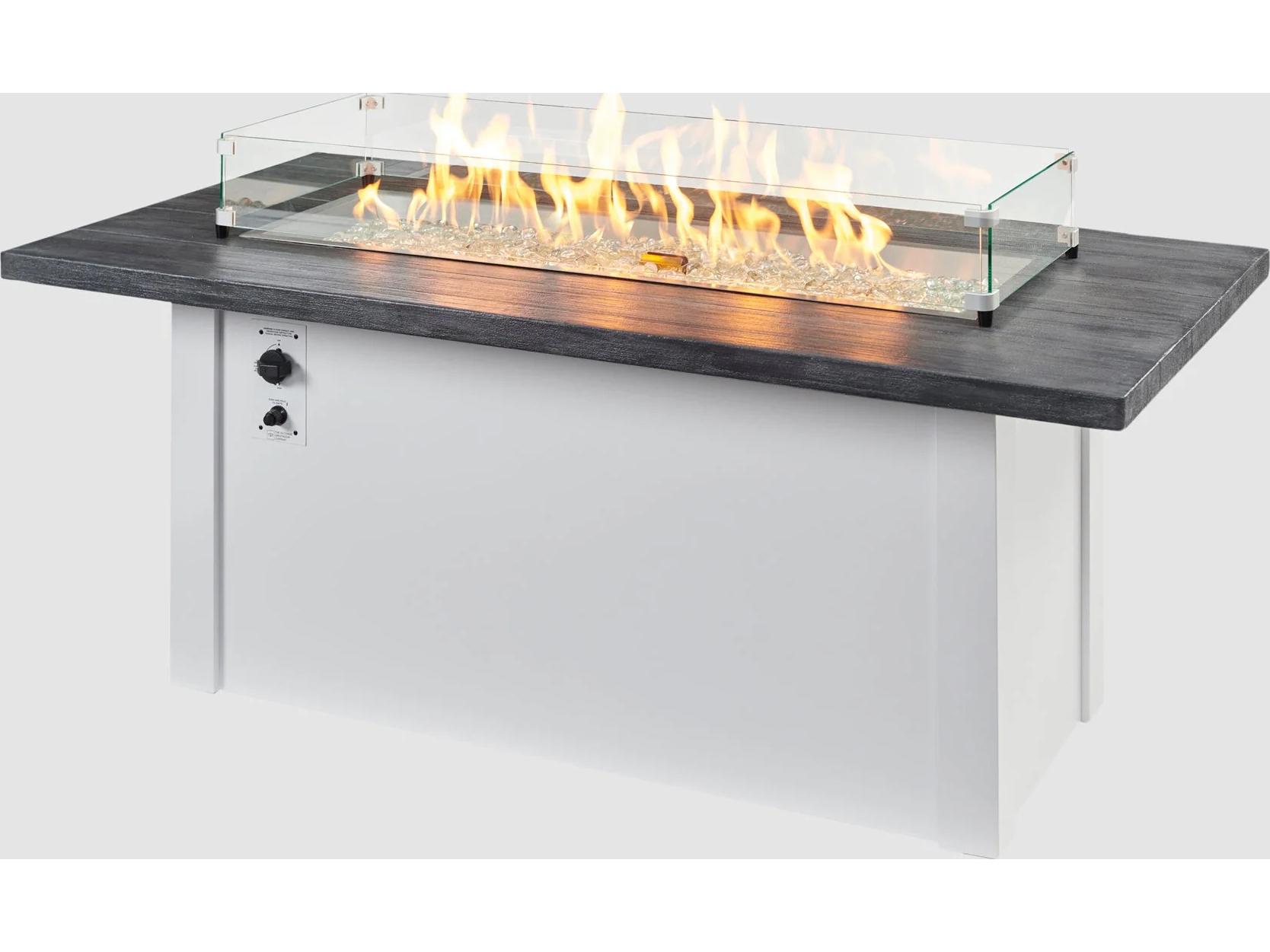 Outdoor Greatroom Havenwood Steel White Rectangular Carbon Grey Everblend Top Gas Fire Pit Table with Direct Spark Ignition NG