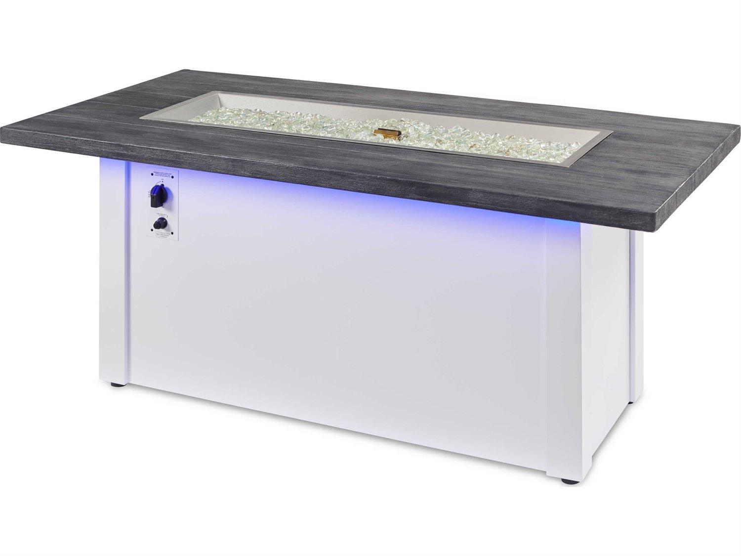 Outdoor Greatroom Havenwood Steel White Rectangular Carbon Grey Everblend Top Gas Fire Pit Table