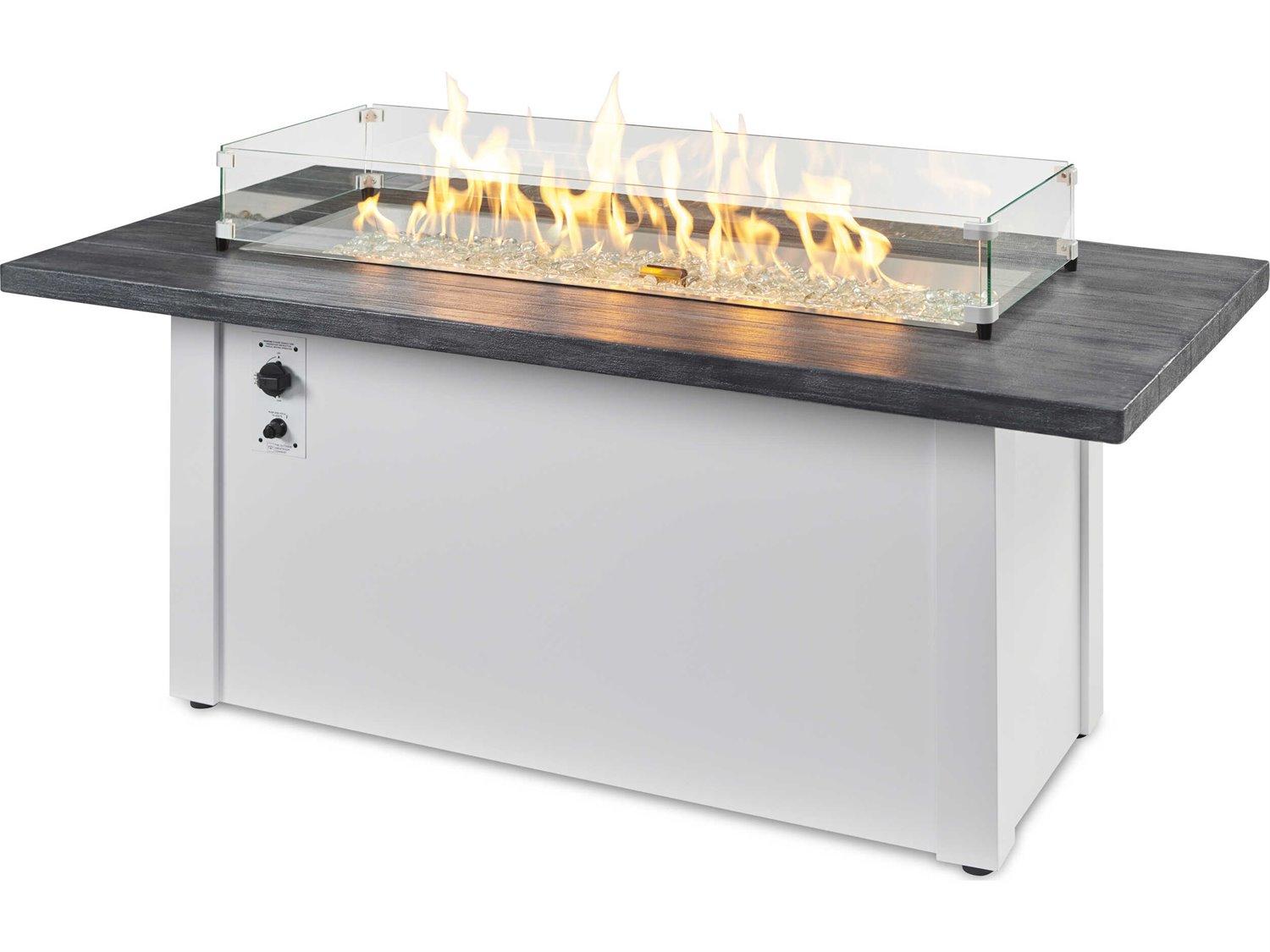 Outdoor Greatroom Havenwood Steel White Rectangular Carbon Grey Everblend Top Gas Fire Pit Table