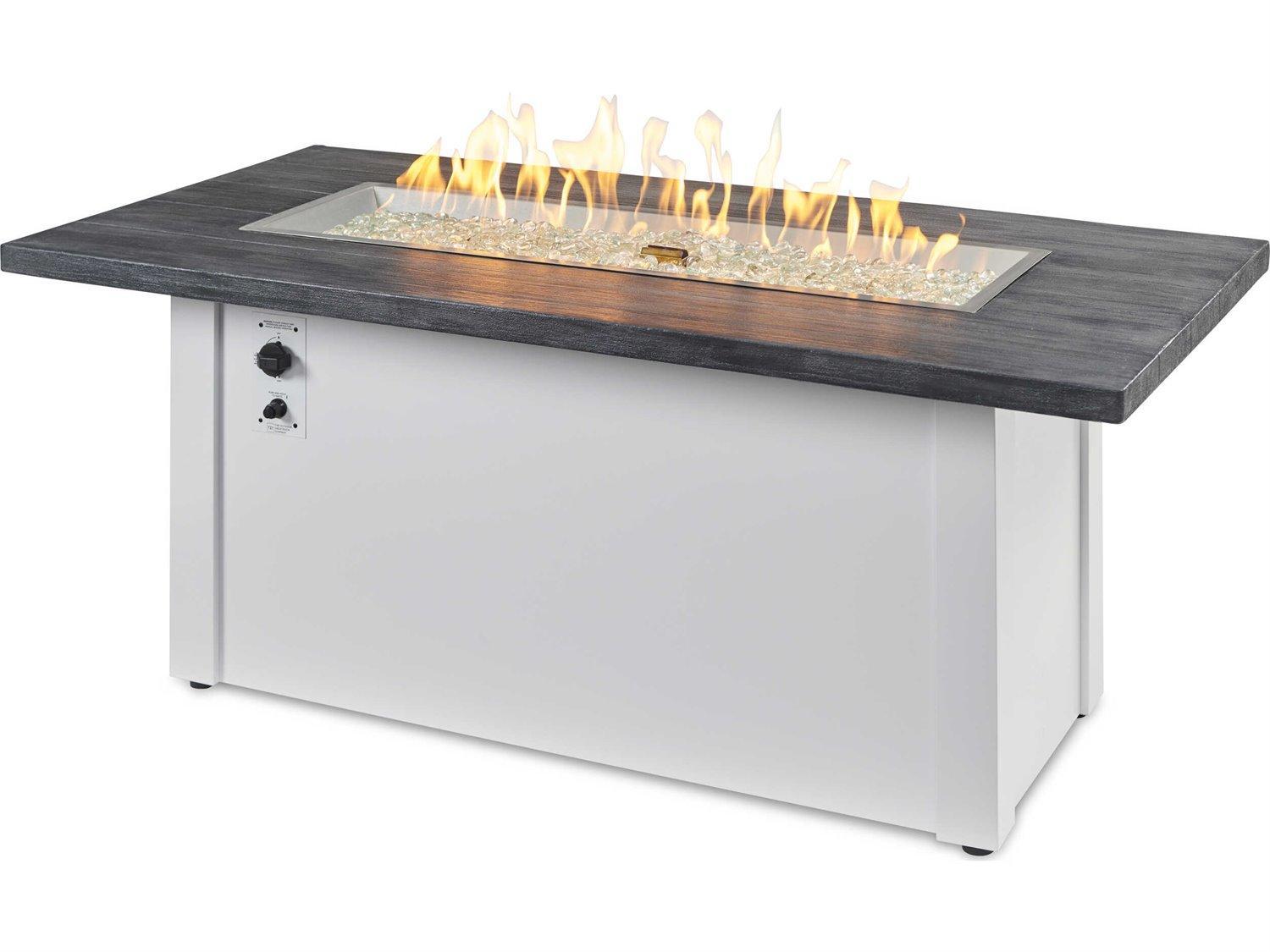 Outdoor Greatroom Havenwood Steel White Rectangular Carbon Grey Everblend Top Gas Fire Pit Table
