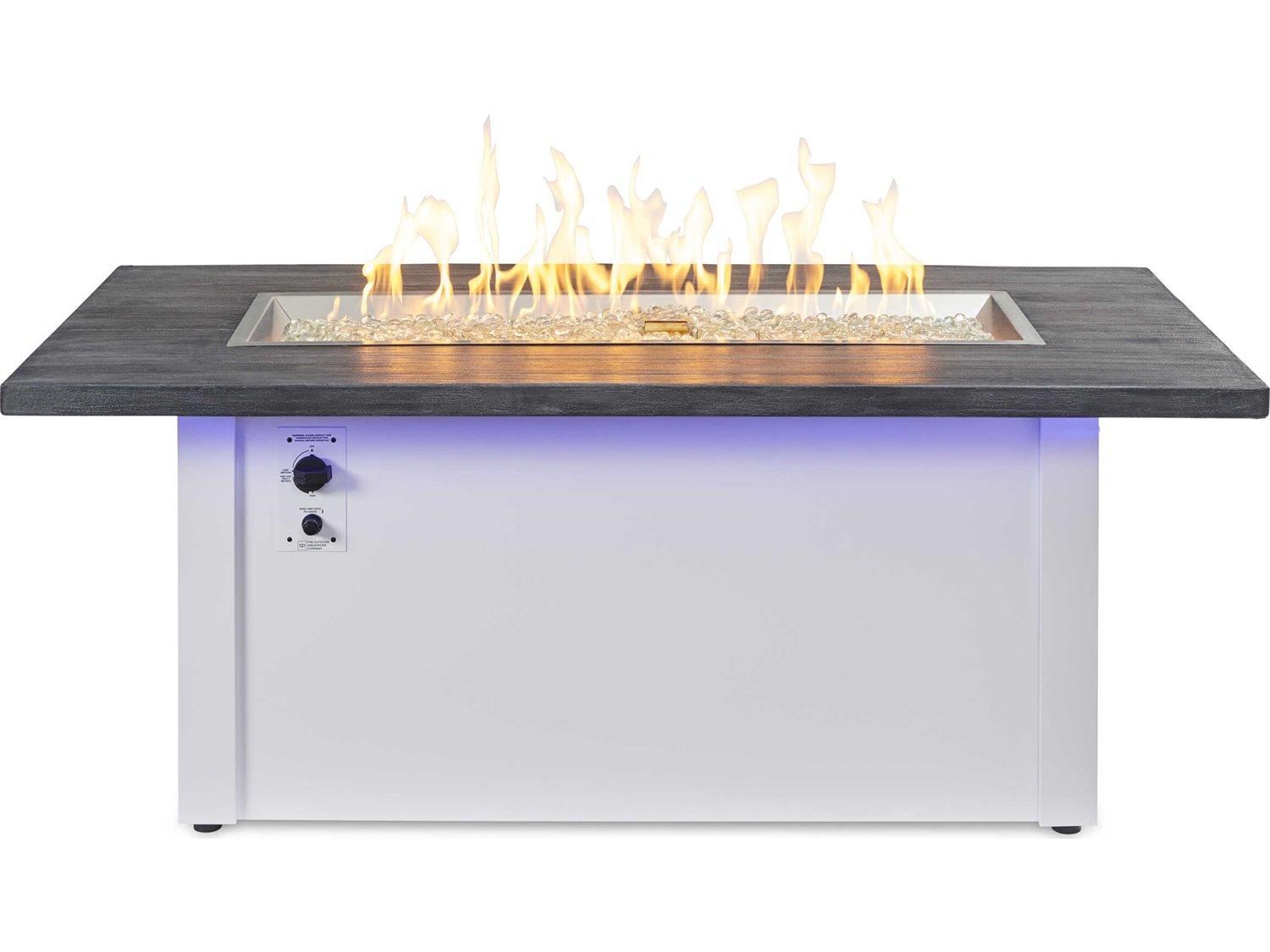 Outdoor Greatroom Havenwood Steel White Rectangular Carbon Grey Everblend Top Gas Fire Pit Table