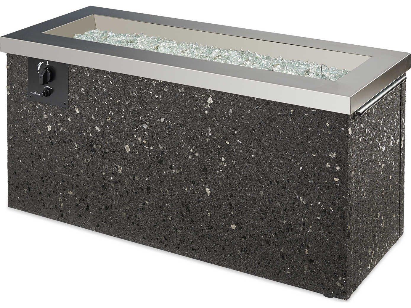 Outdoor Greatroom Key Largo Concrete Rectangular Crystal Fire Pit Table with Stainless Steel Top & Grey Tereneo Base