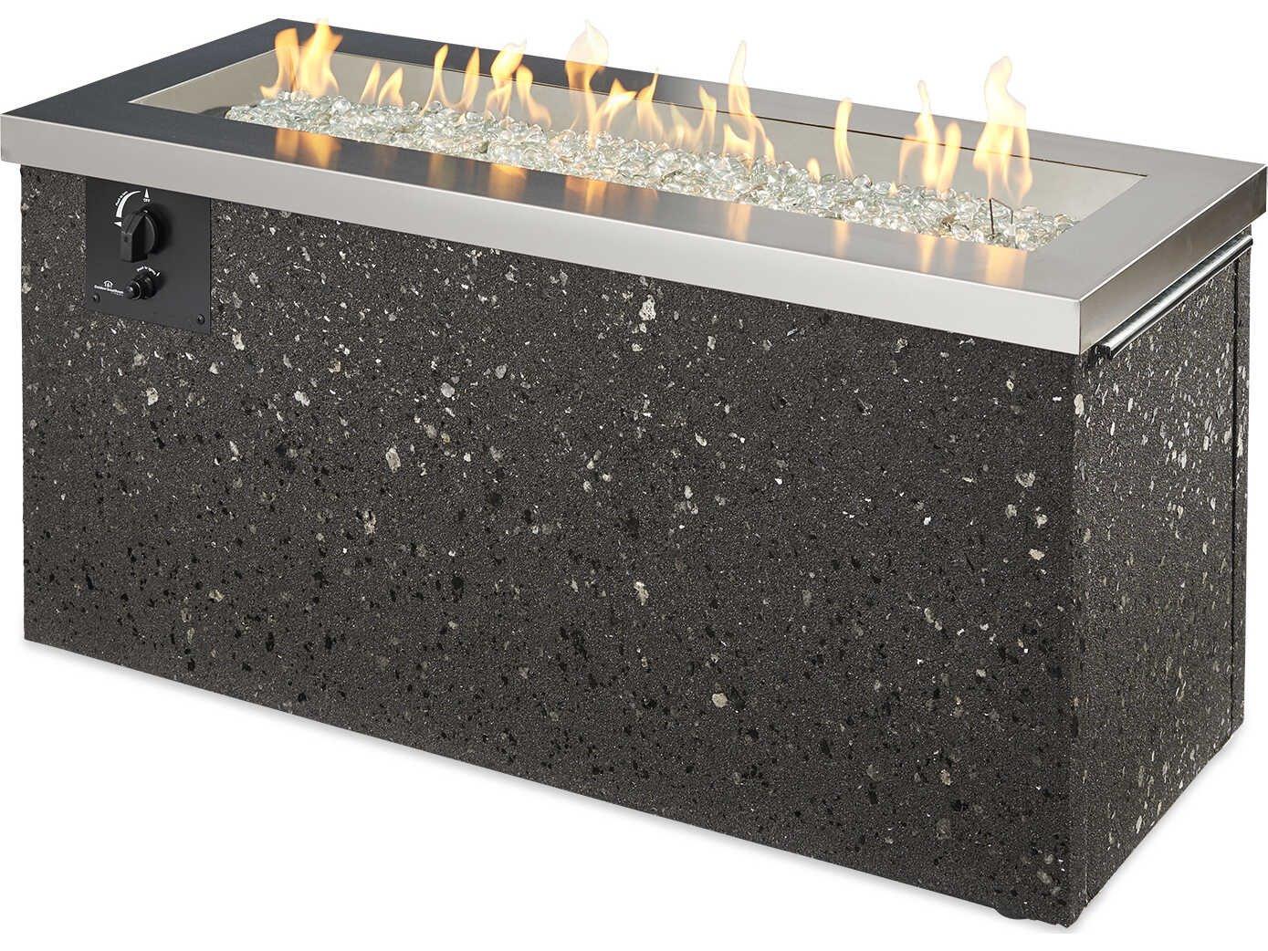 Outdoor Greatroom Key Largo Concrete Rectangular Crystal Fire Pit Table with Stainless Steel Top & Grey Tereneo Base