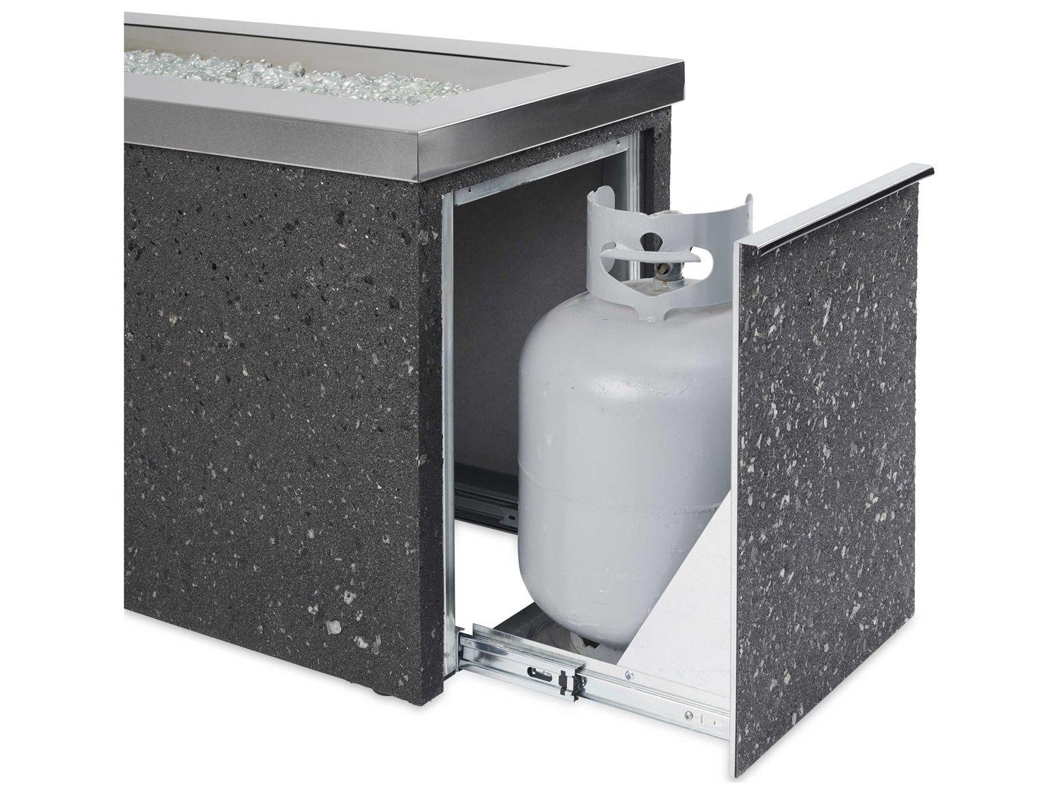 Outdoor Greatroom Key Largo Concrete Rectangular Crystal Fire Pit Table with Stainless Steel Top & Grey Tereneo Base