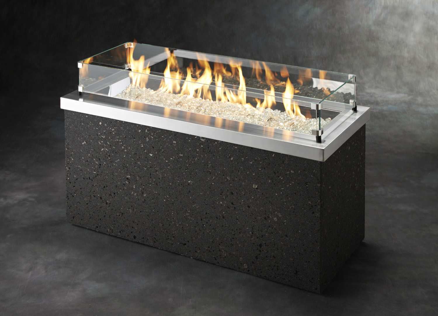 Outdoor Greatroom Key Largo Concrete Rectangular Crystal Fire Pit Table with Stainless Steel Top & Grey Tereneo Base