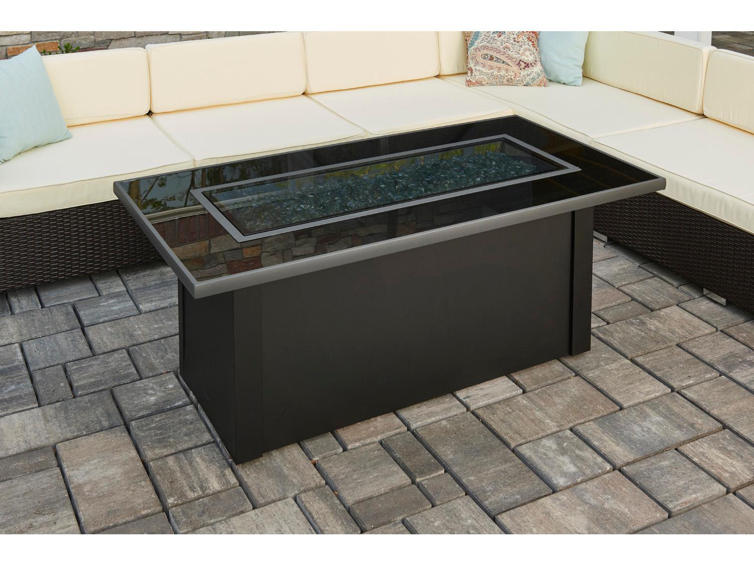 Outdoor Greatroom Monte Carlo Steel Black Rectangular Fire Pit Table with Black Glass top