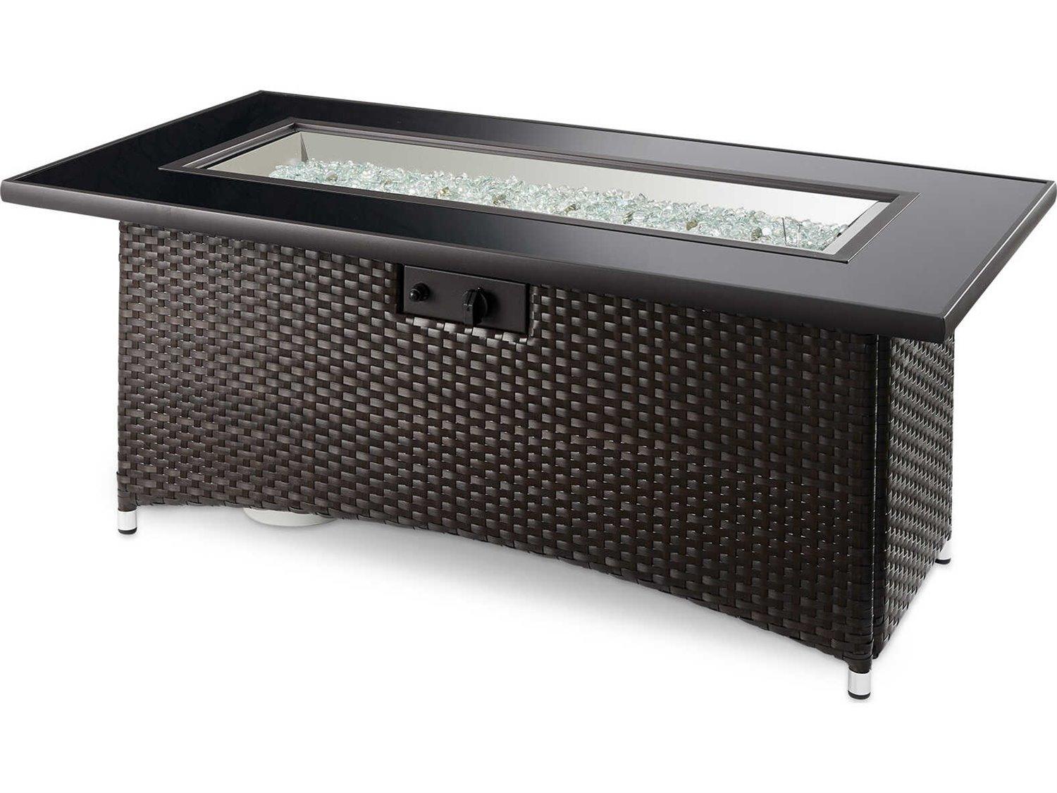 Outdoor Greatroom Montego Wicker Rectangular Crystal Fire Pit Table