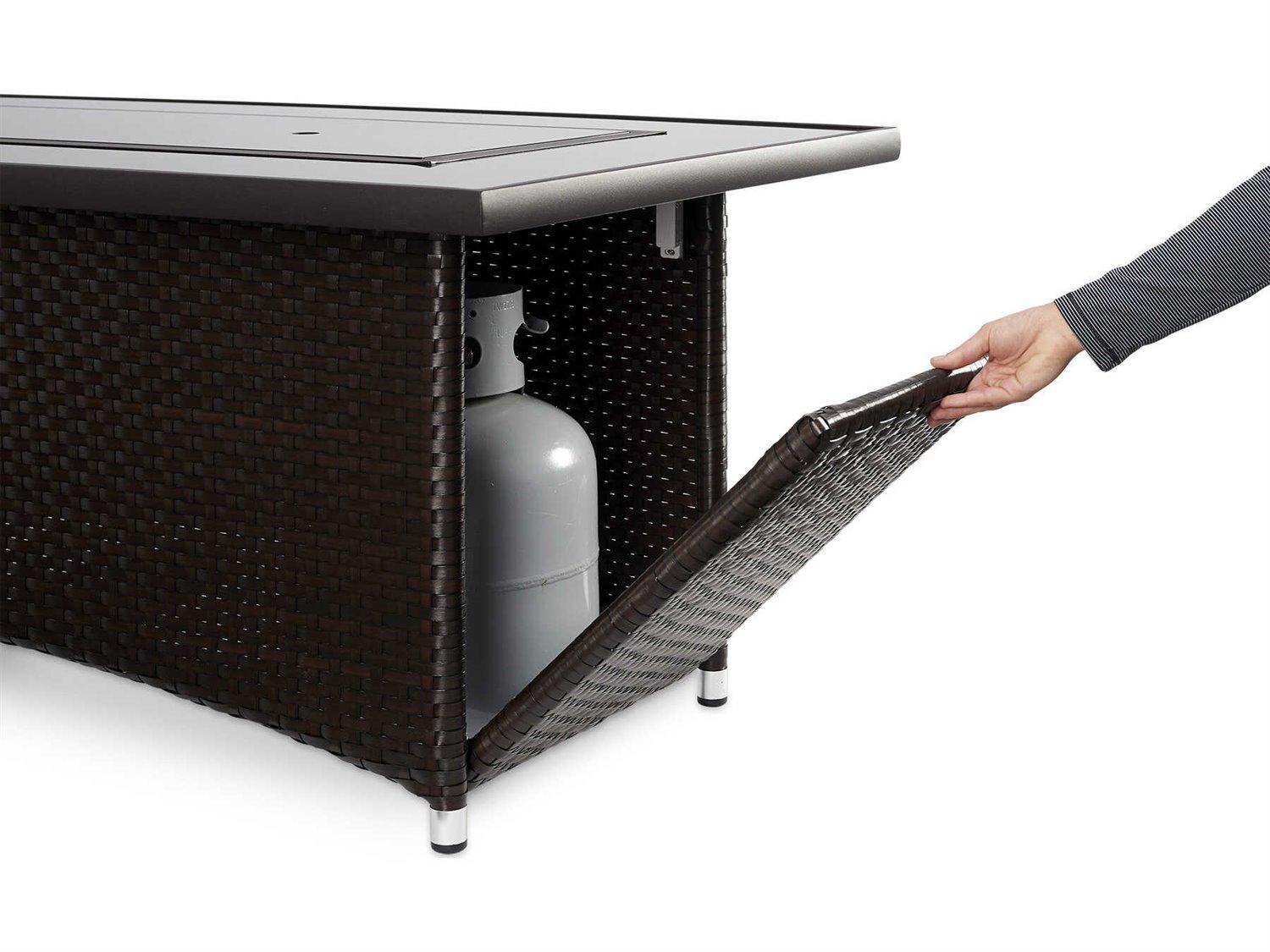 Outdoor Greatroom Montego Wicker Rectangular Crystal Fire Pit Table