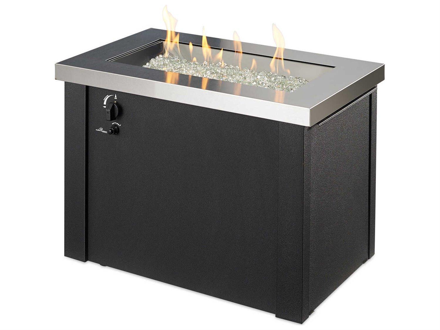 Outdoor Greatroom Providence Steel Black Rectangular Crystal Fire Pit Table