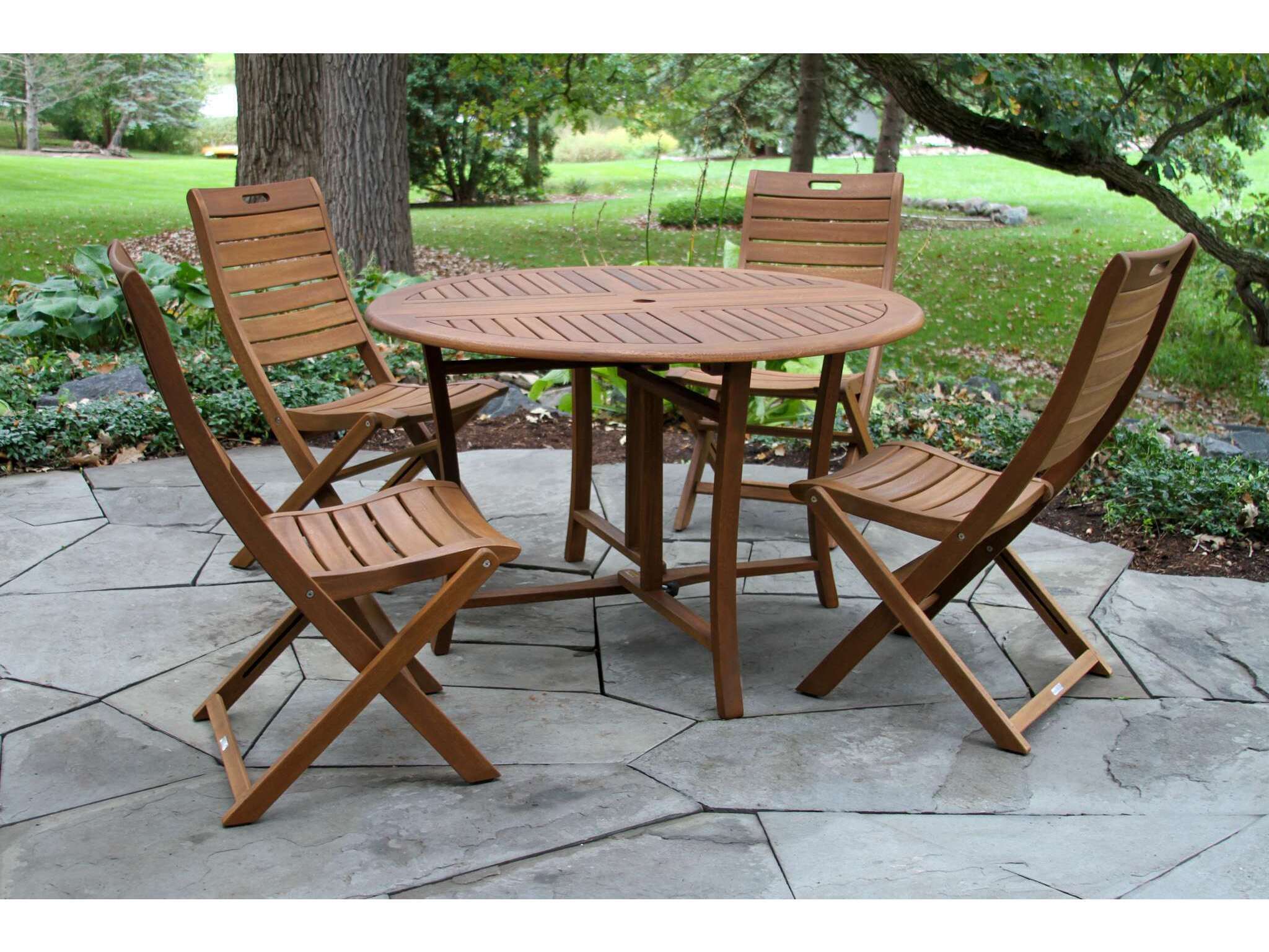 Outdoor Interiors 43" Round Eucalyptus Folding Table