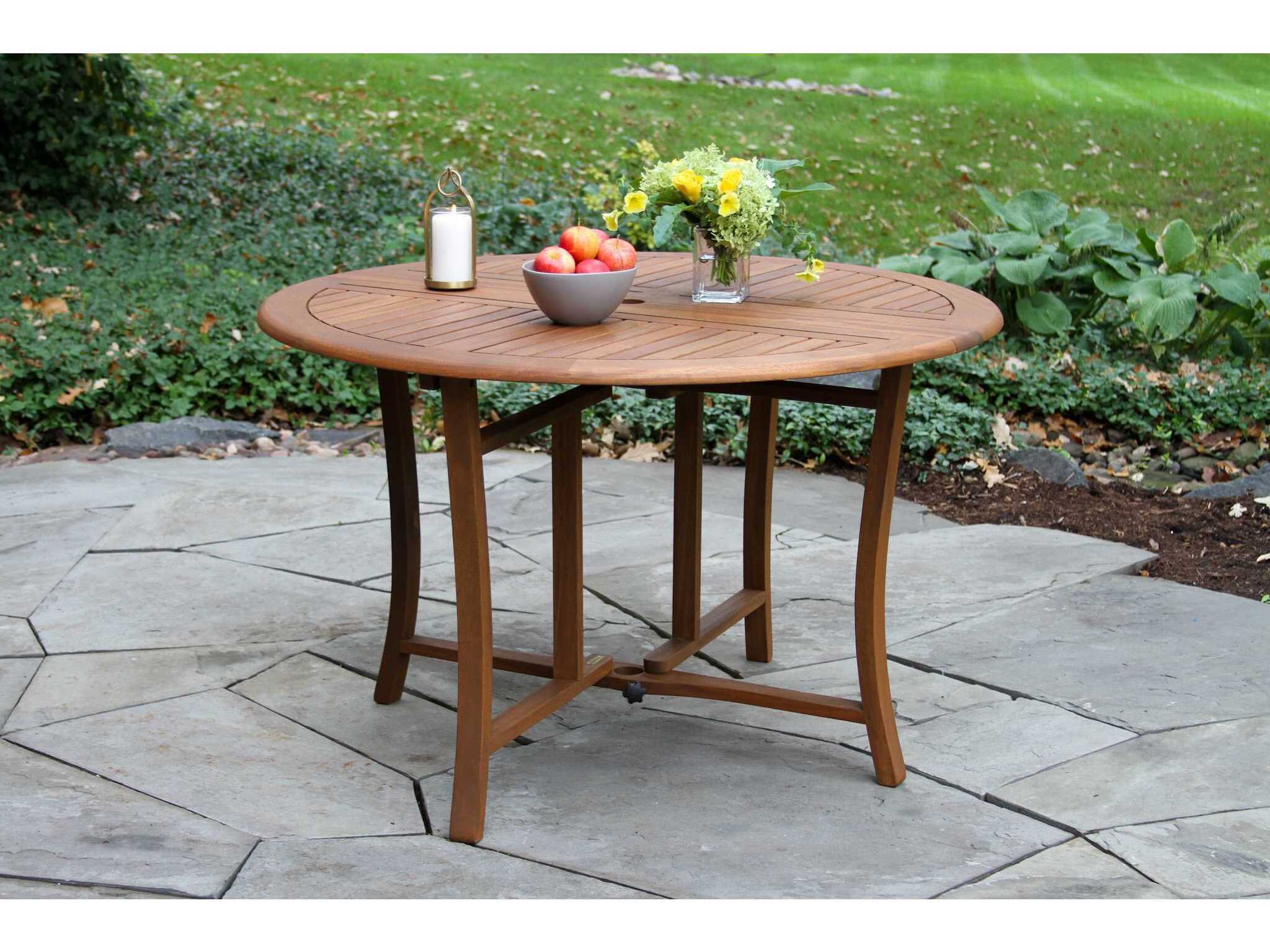 Outdoor Interiors Eucalyptus Folding Dining Table, 48" Dia.