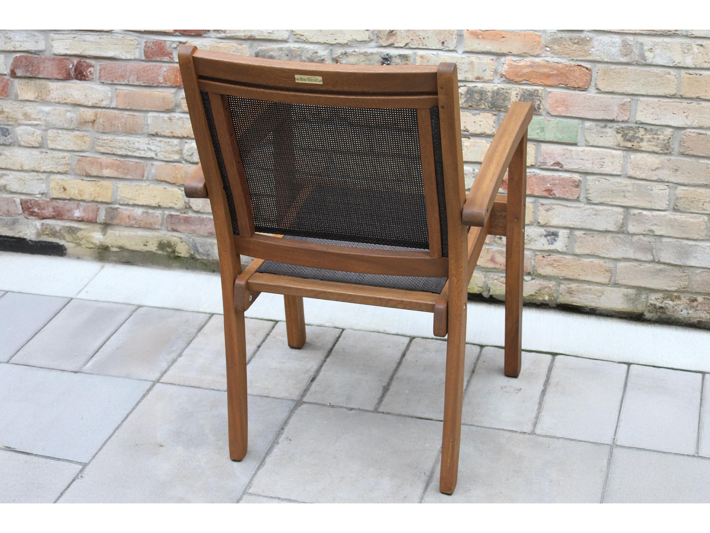 Outdoor Interiors Eucalylptus& Dark Brown Sling Stacking Dining Chair