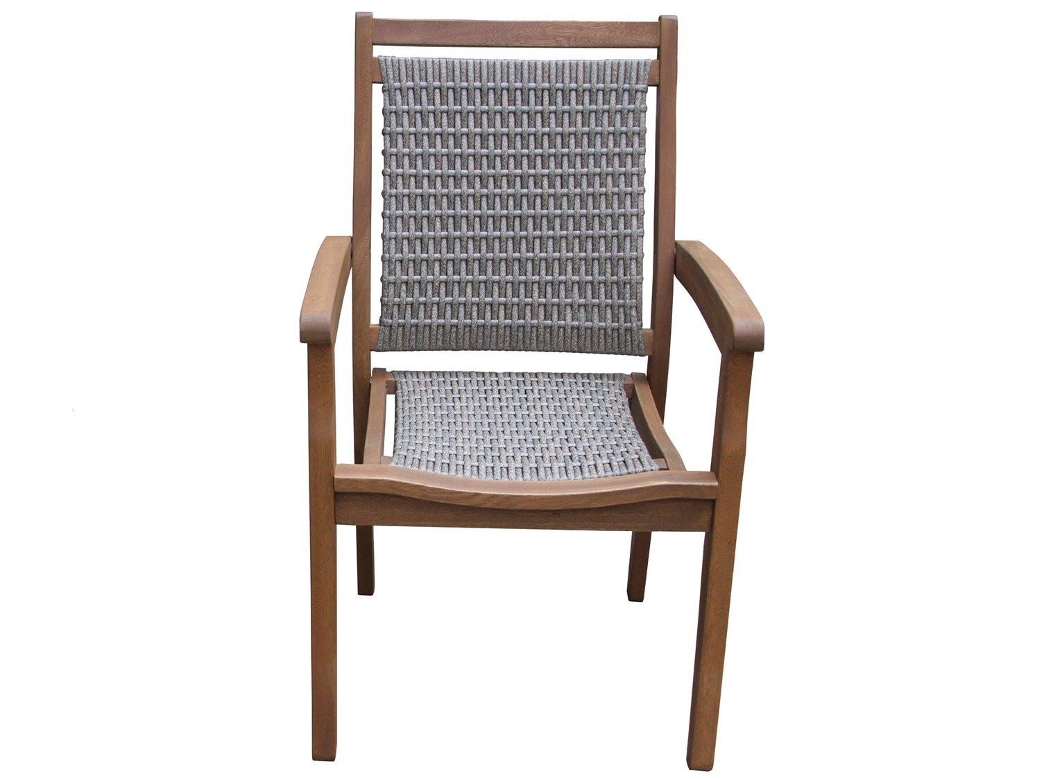 Outdoor Interiors Grey Stackable Wicker & Eucalyptus Arm Chair