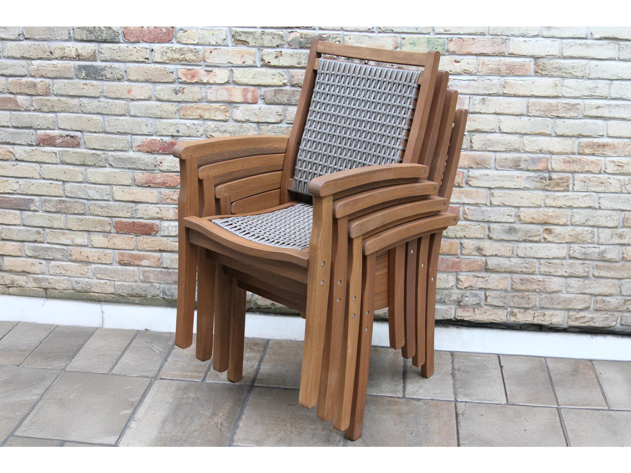 Outdoor Interiors Grey Stackable Wicker & Eucalyptus Arm Chair