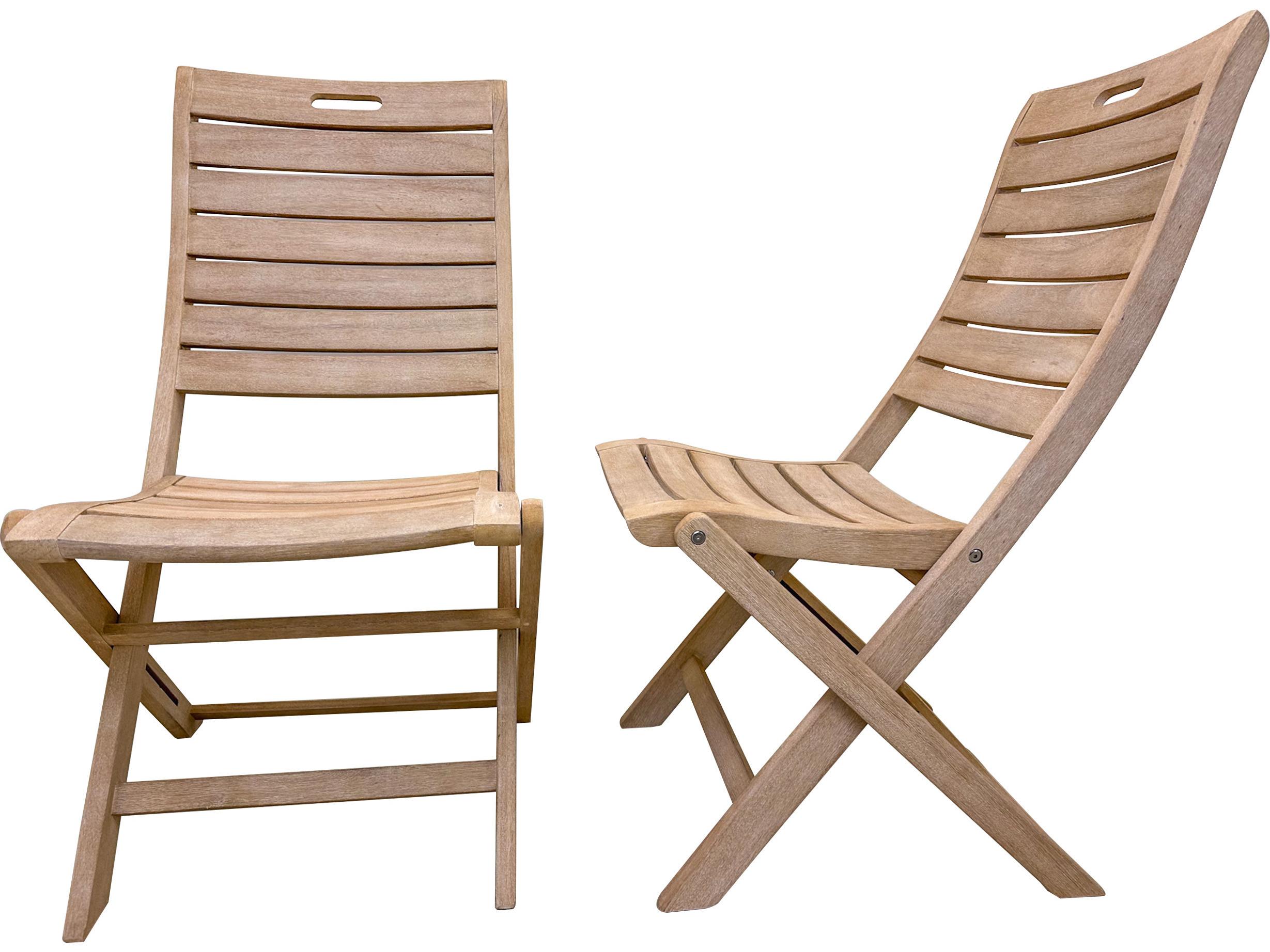 Outdoor Interiors Antique Wash Eucalyptus Folding Armless Chair (Price Includes Two)