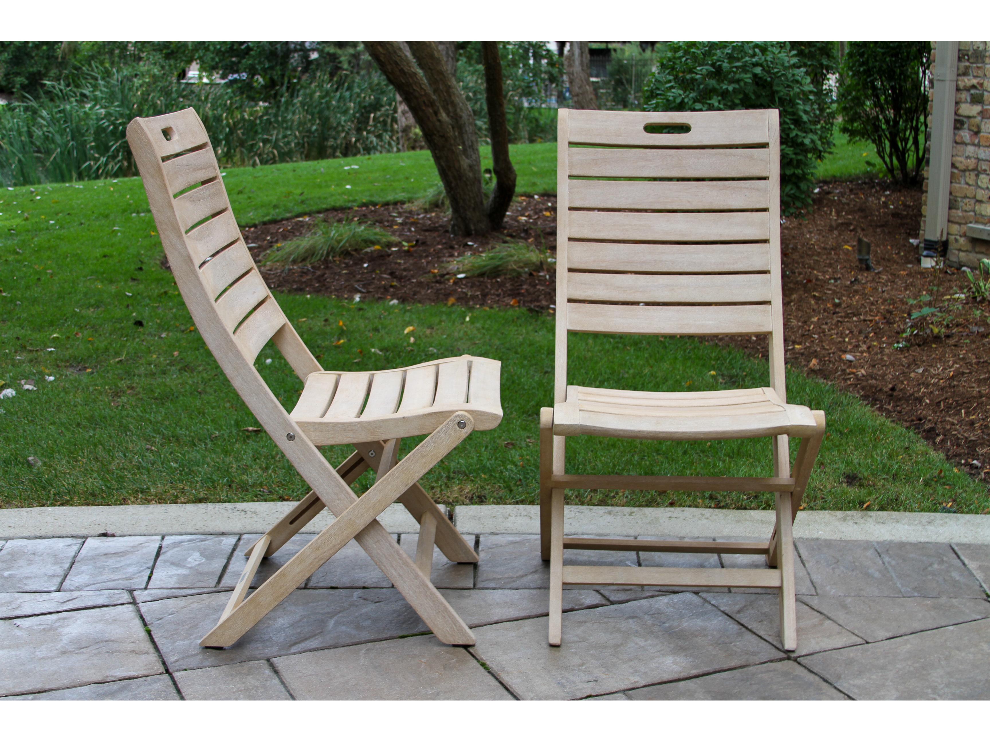 Outdoor Interiors Antique Wash Eucalyptus Folding Armless Chair (Price Includes Two)