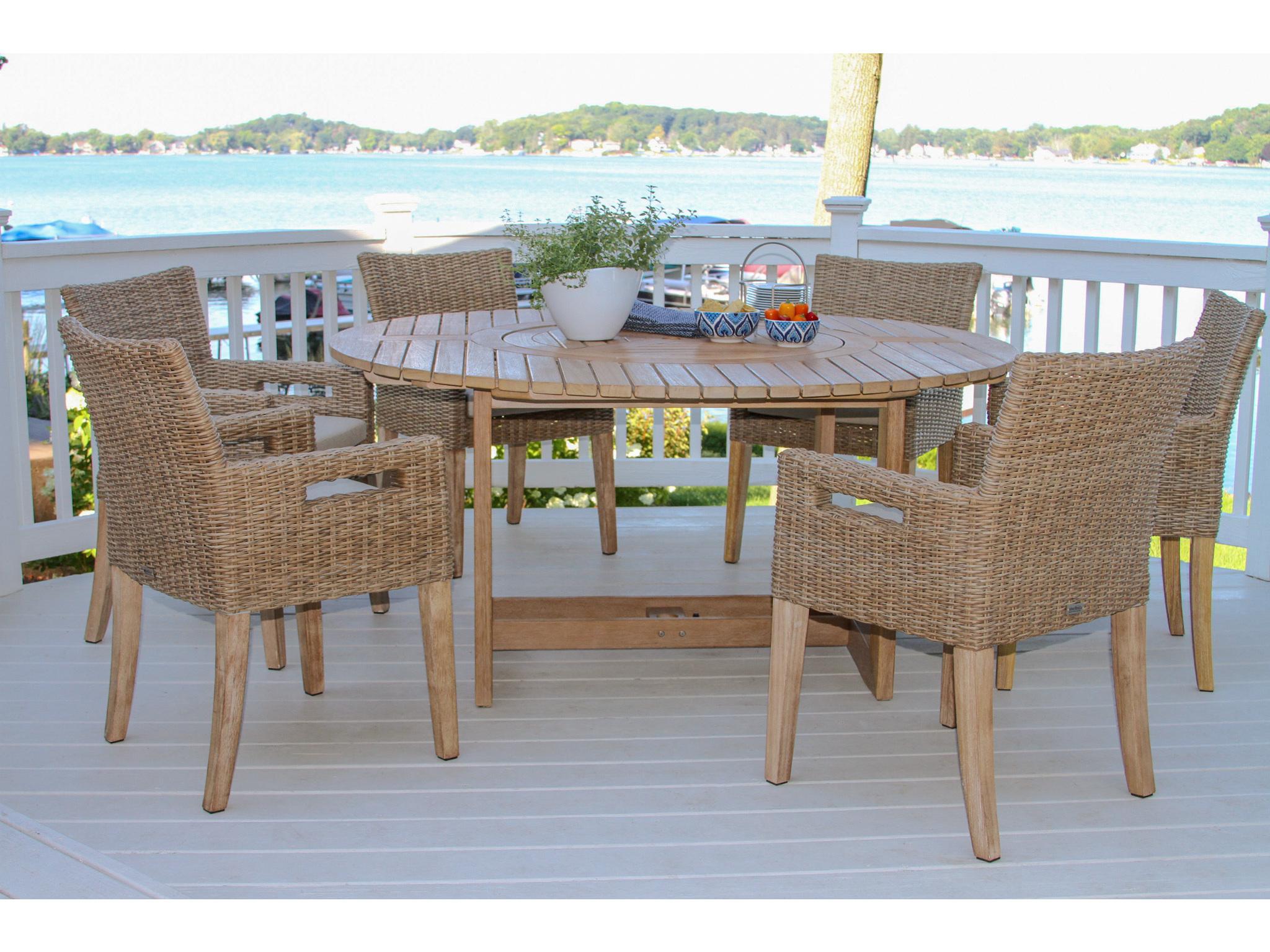 Outdoor Interiors Antique Wash Lazy Susan Lrg. Round Dining Table, 63" Dia.