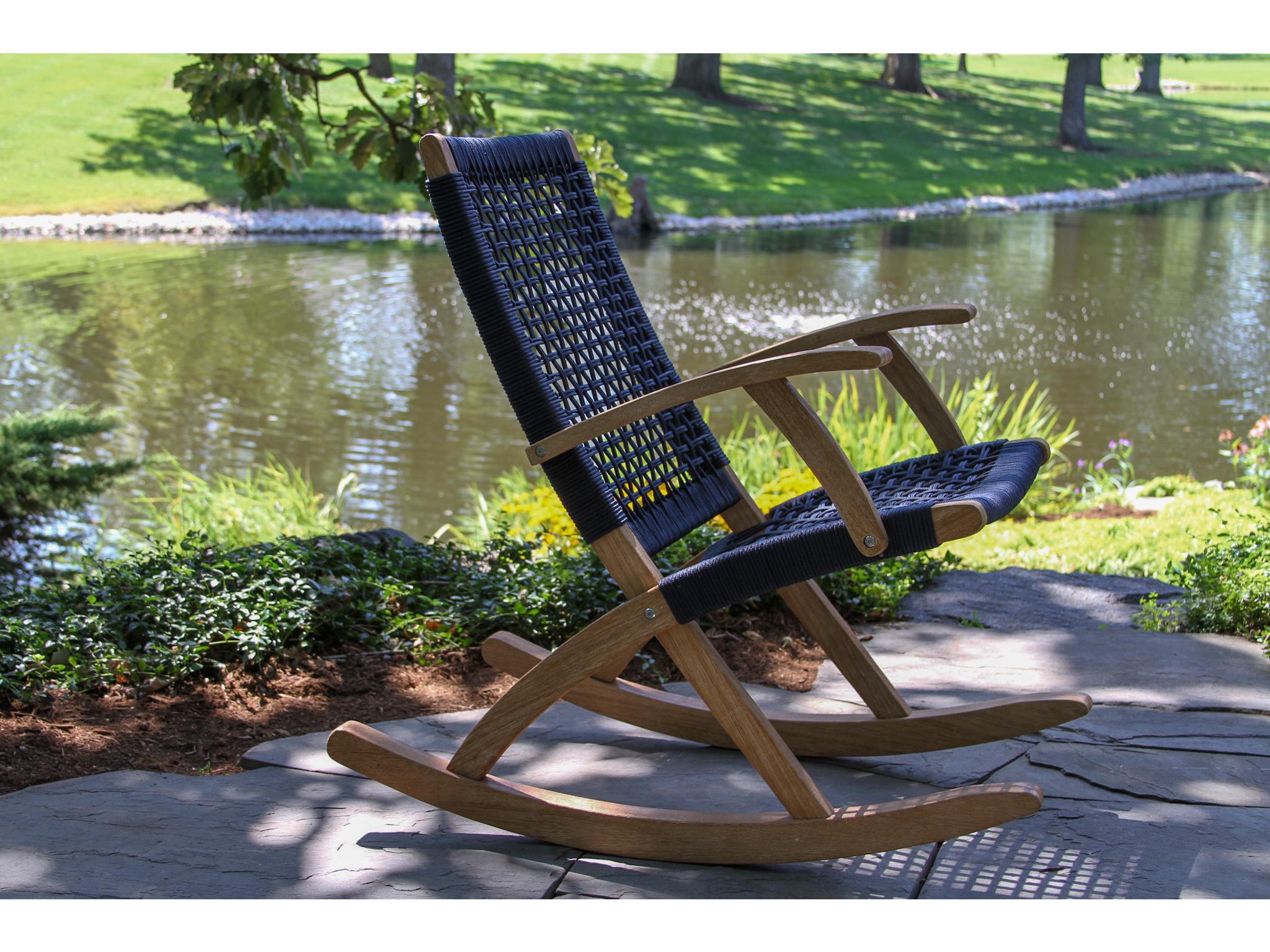 Outdoor Interiors Antique Wash Eucalyptus & Blue Rope Modern Rocking Chair